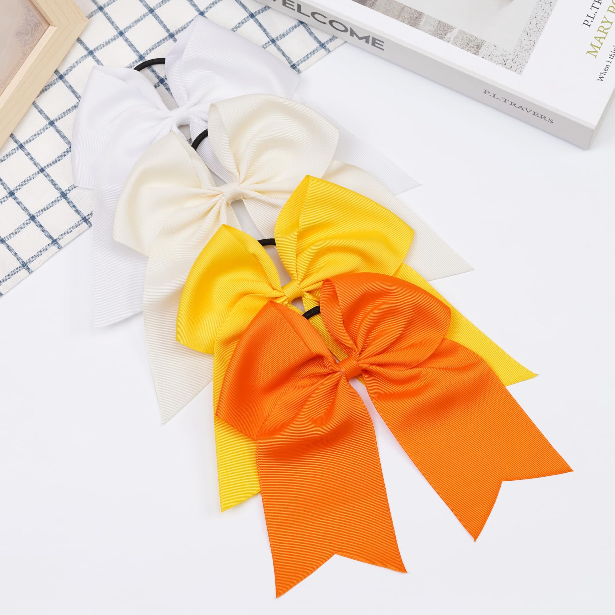 20Pcs 7 Large Cheer Bows for Girls Ponytail Holder Satin Cheerleading Bows Elastic Hair Tie for School Colleage Teens Senior Cheerleader