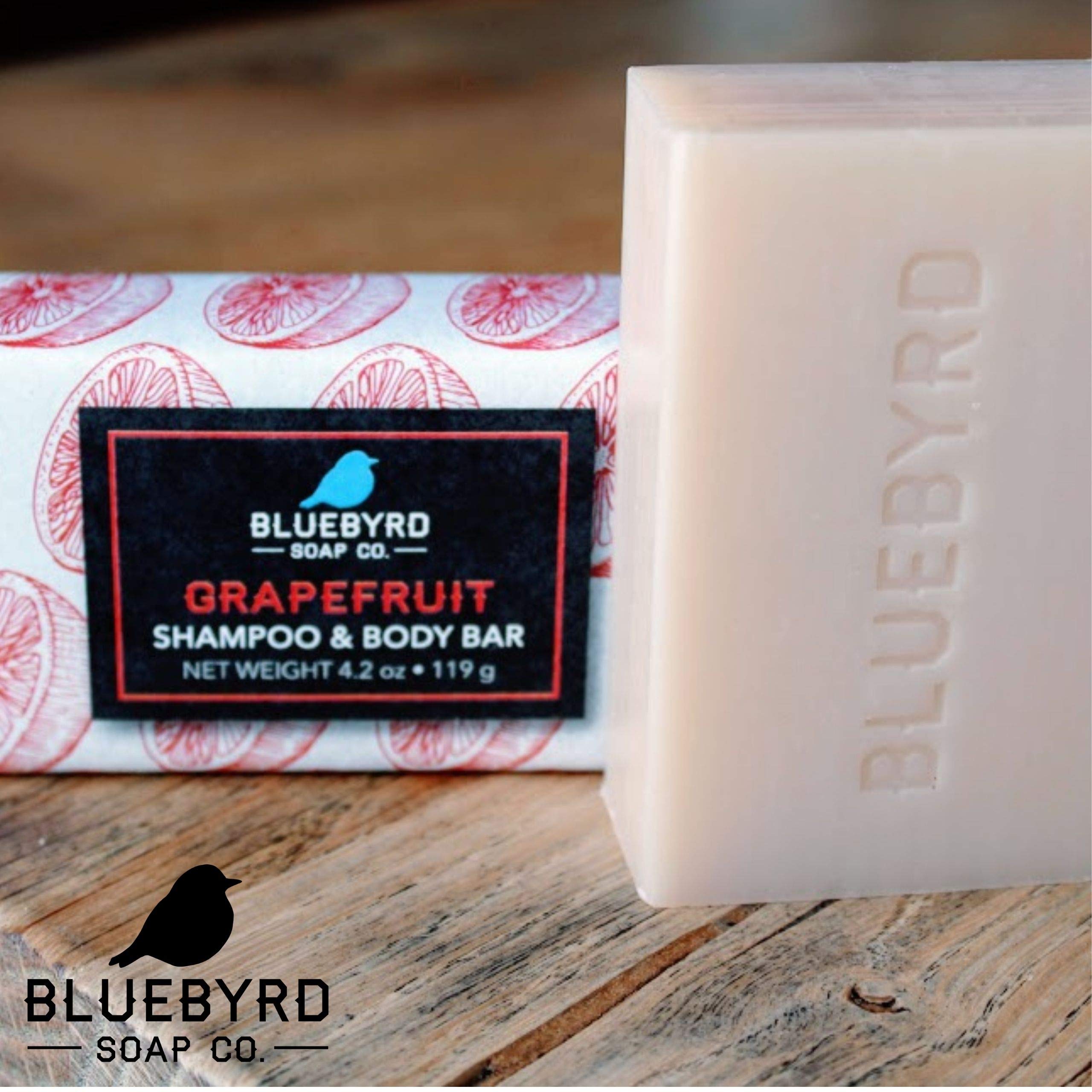 Bluebyrd Soap Co. Grapefruit Natural Shampoo Bar | Travel & Eco-Friendly Solid Hair Wash Bar for All Hair Types, Beard, Shaving | Paraben, Sulfate, Alcohol, & Plastic Free | Vegan 4.2oz (GRAPEFRUIT)