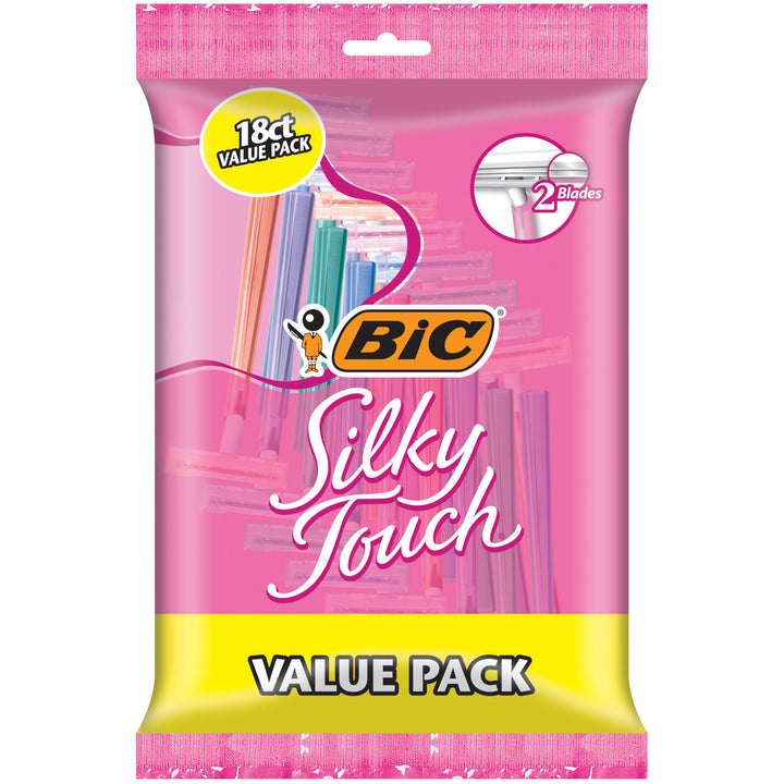 BIC Silky Touch Women's Disposable Razors, 2 Blades For a Sensitive, Soothing and Comfortable Shave, 18-Count