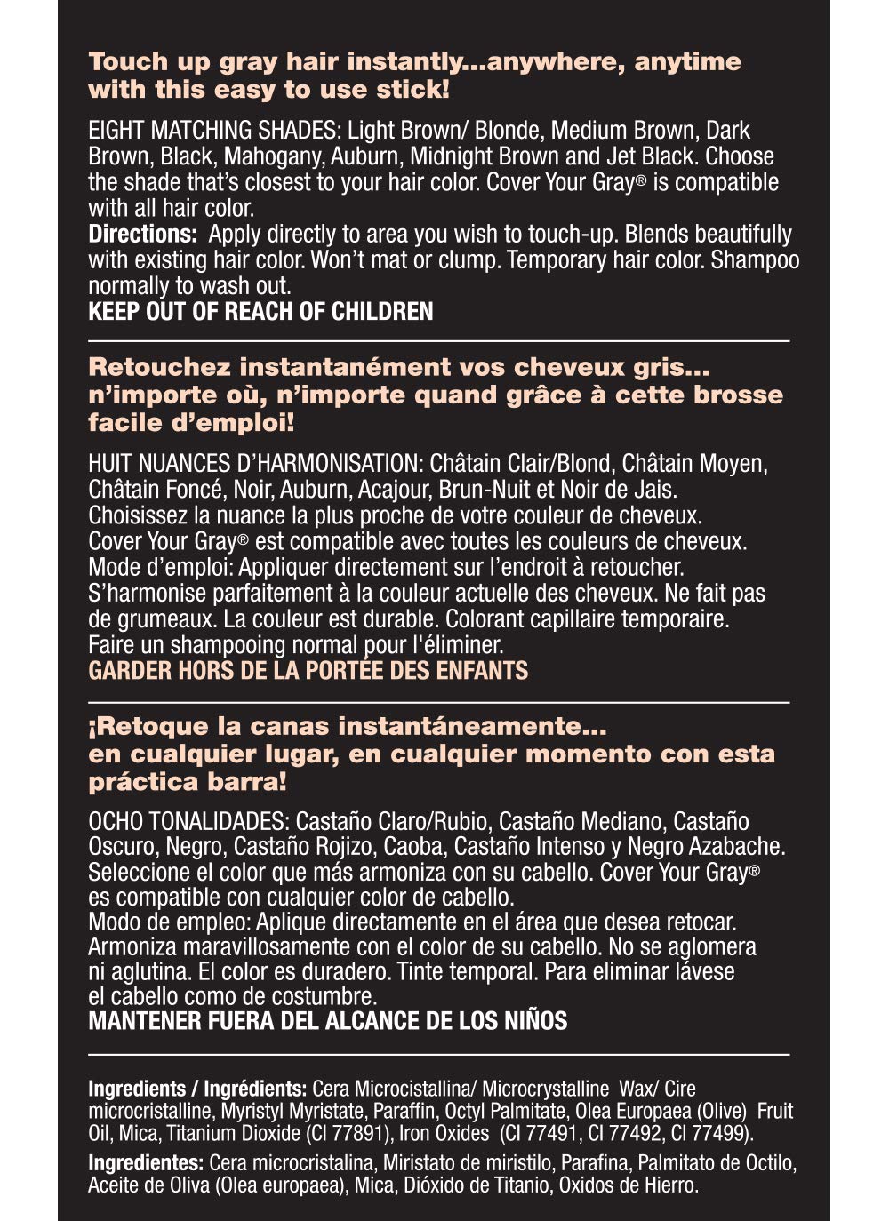 Cover Your Gray Hair Color Touch Up Stick - Black