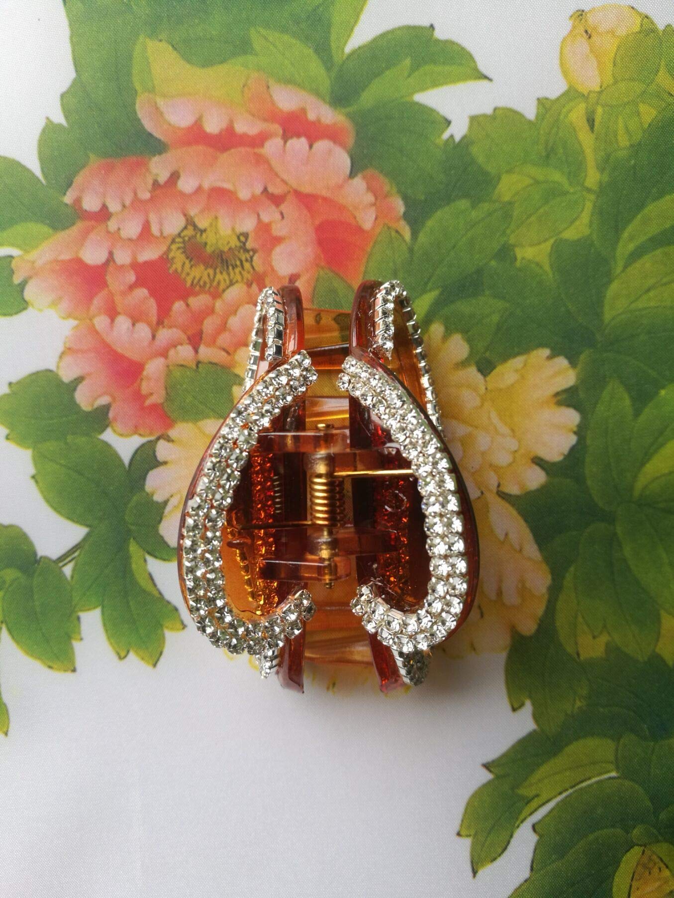 Numblartd Women Simple Exquisite Acrylic Rhinestones Large Fancy Hair Claw Clip - Girls Elegant Butterfly Jaw Clips Hairpin for Thick Hair (Brown)