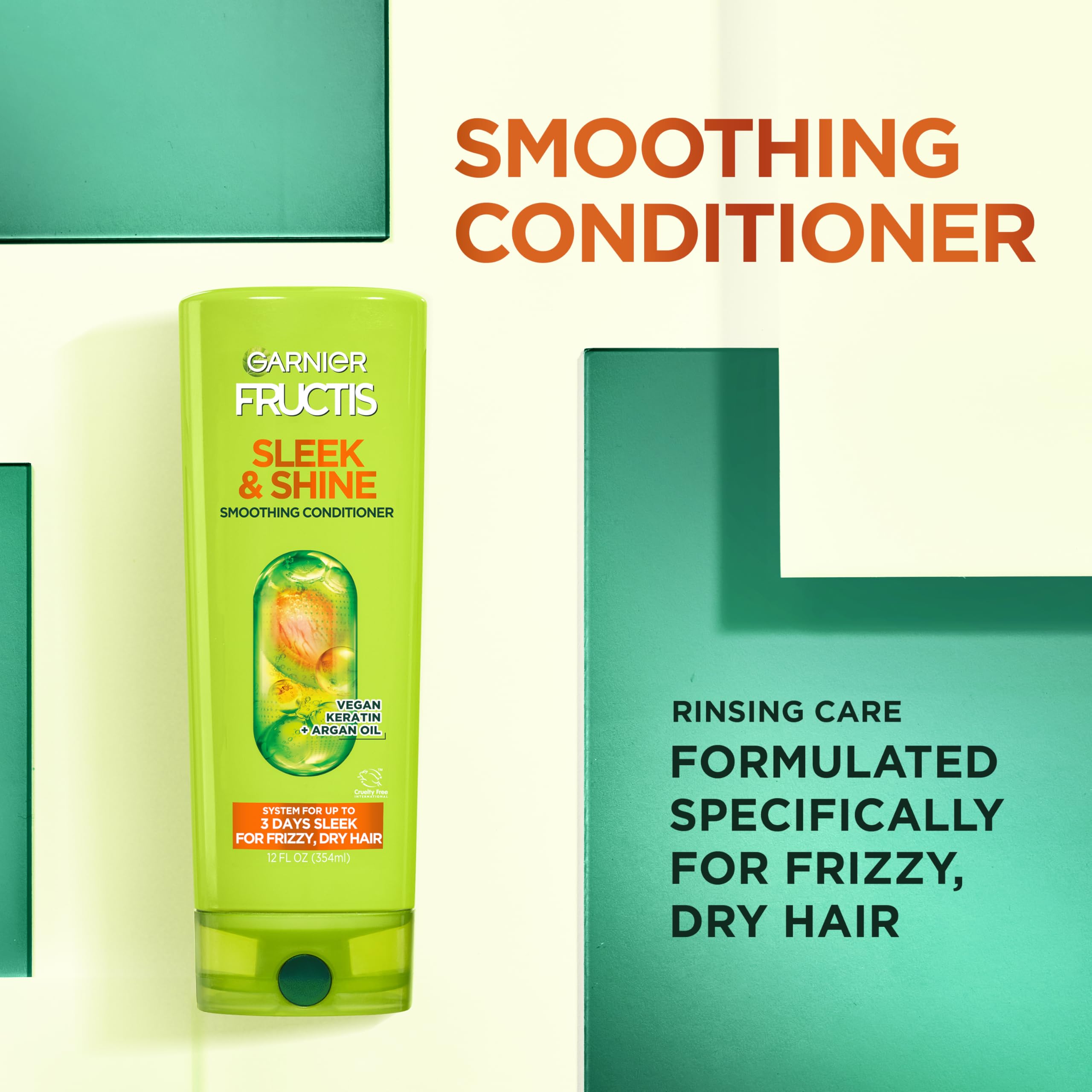 Garnier Fructis Sleek & Shine Shampoo, Conditioner + Anti-Frizz Serum Set for Frizzy, Dry Hair, Argan Oil (3 Items), 1 Kit (Packaging May Vary)