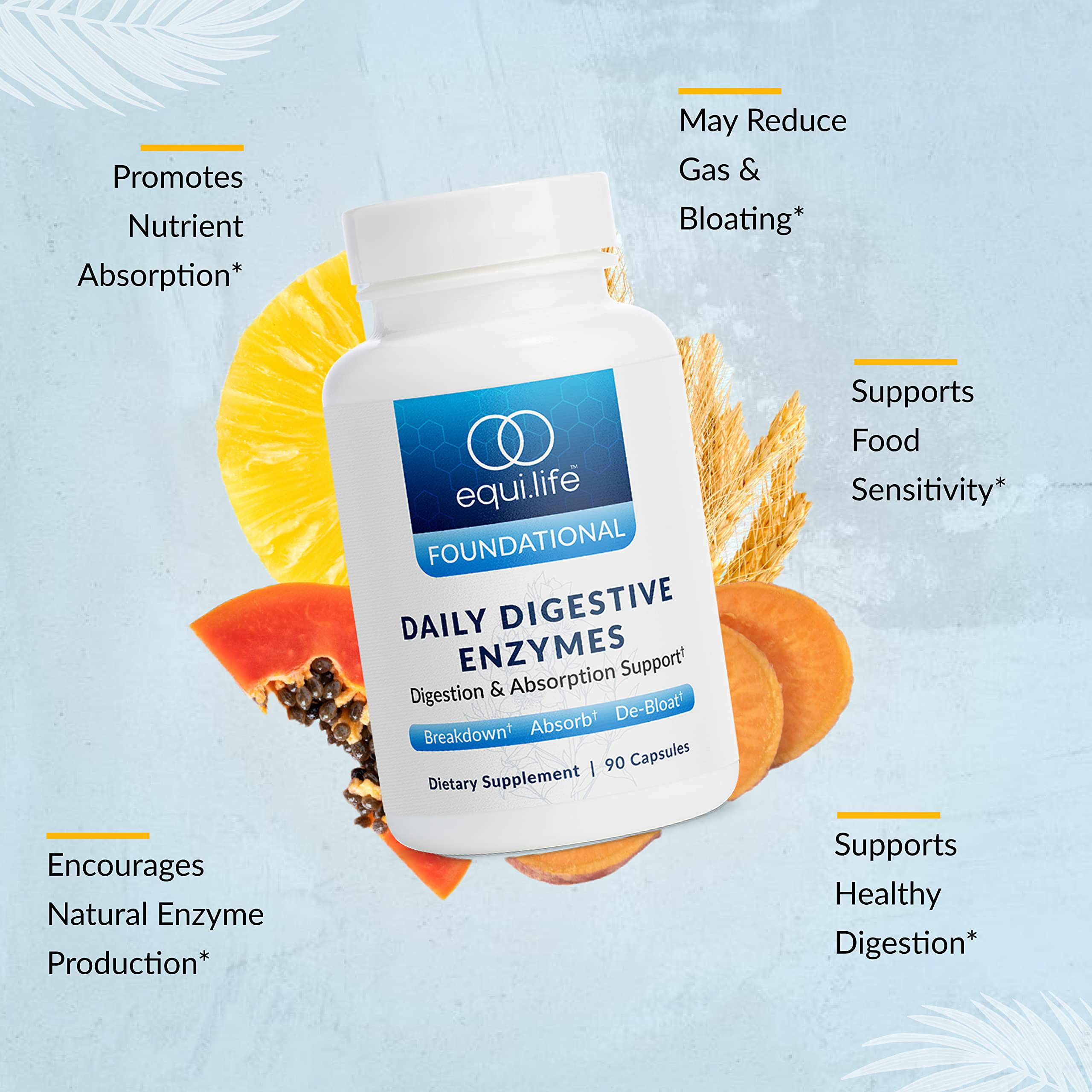 Equilife - Daily Digestive Enzyme, Gut Health Supplement, May Help Aid Bloating, Promotes Digestive Health & Gas Relief, Supports Nutrient Absorption, Formulated for Food Sensitivity (90 Servings)