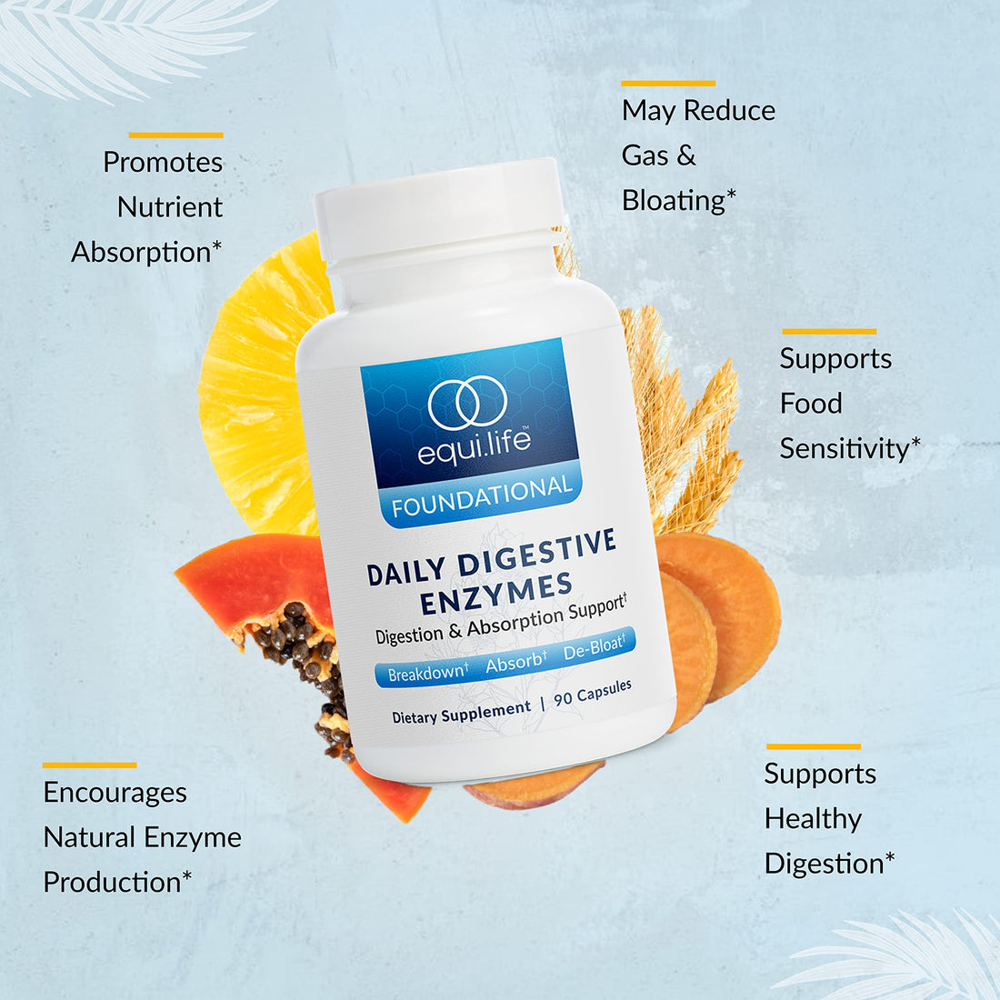Equilife - Daily Digestive Enzyme, Gut Health Supplement, May Help Aid Bloating, Promotes Digestive Health & Gas Relief, Supports Nutrient Absorption, Formulated for Food Sensitivity (90 Servings)