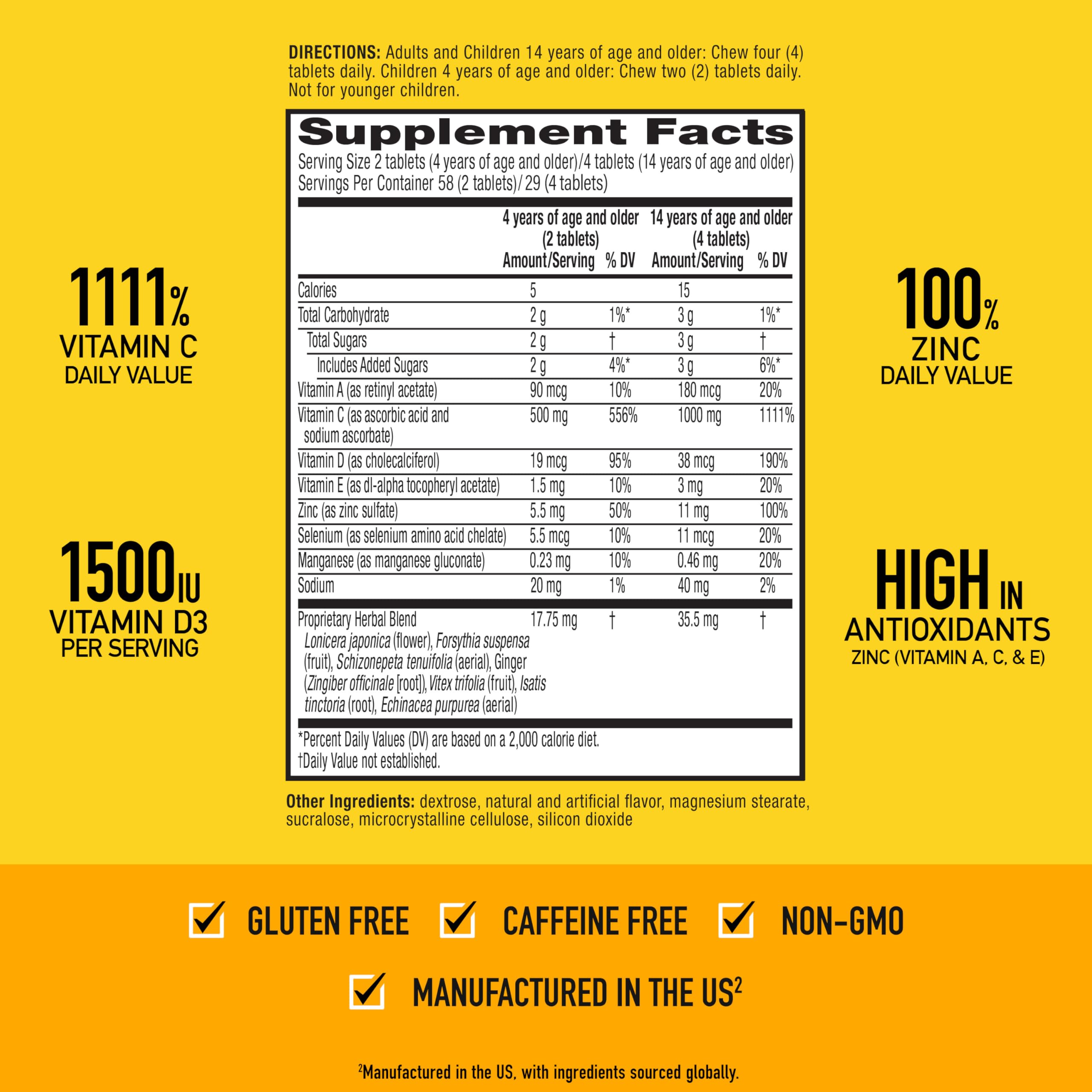 Airborne 1000mg Vitamin C with Vitamin D & Zinc, Multivitamin Immune Support Supplement, Antioxidants Vitamins A C & Vitamin E, 116 Chewable Tablets, Citrus Flavor