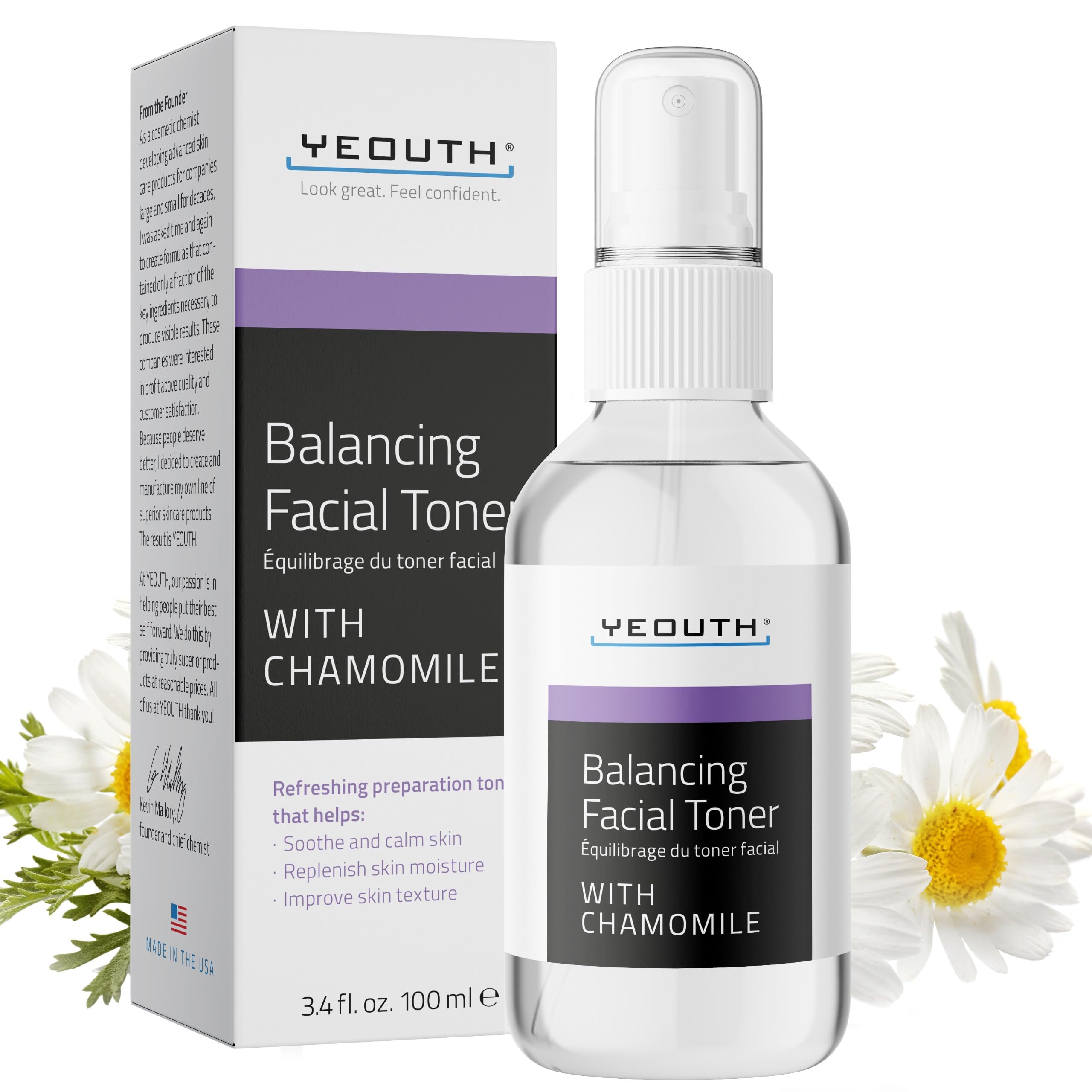 Best Balancing Facial Toner to Fight Aging Skin From YEOUTH, Hydrating Skin Toner For Face Contains Chamomile Flower, Allantoin, Alcloxa, The Most Advanced Anti Aging Toner Available, 100% GURANTEED