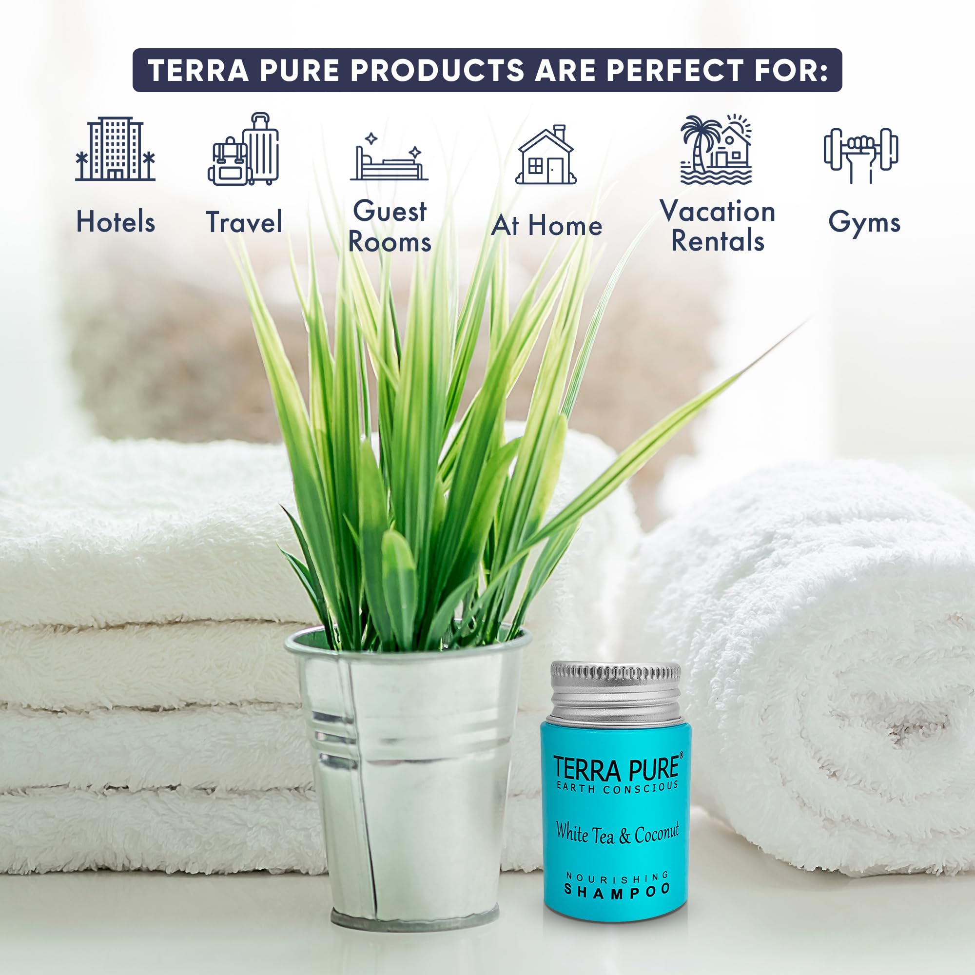 Terra Pure White Tea & Coconut Shampoo, Travel Size Hotel Amenities, 1 oz. (Case of 300)