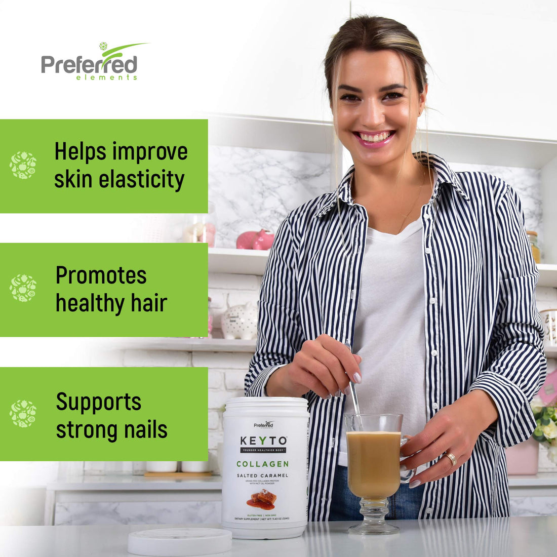 Keto Collagen Protein Powder with MCT Oil – Keto and Paleo Friendly Pure Grass Fed Pasture Raised Hydrolyzed Collagen Peptides KEYTO Salted Caramel Flavor