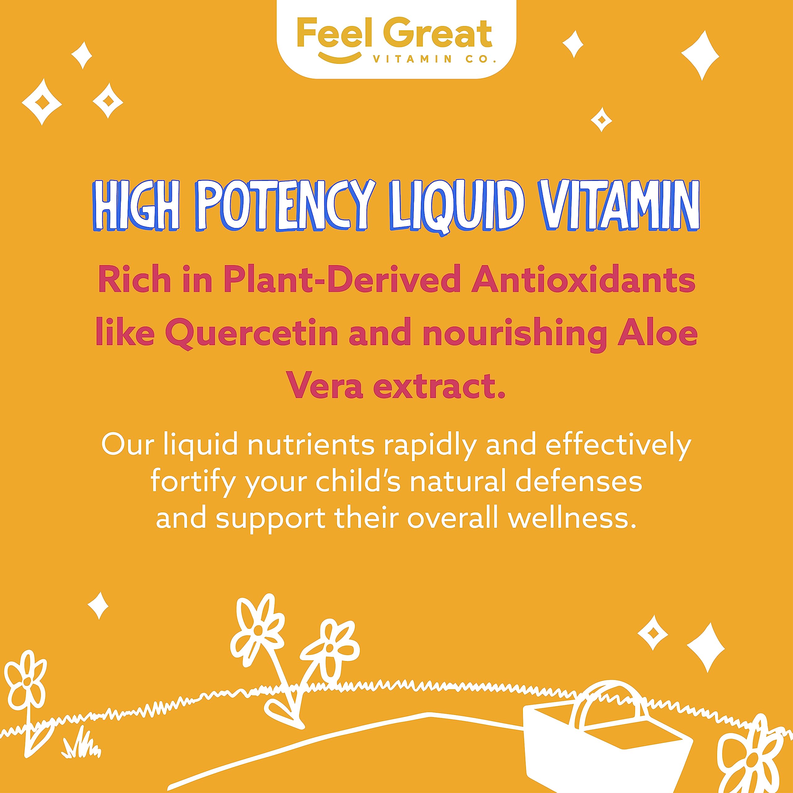Feel Great Liquid Multivitamin for Kids | Orange Flavored Vegetarian & Sugar Free Kids Liquid Vitamin | Essential Kids Vitamins & Immune Support for Kids | 30 Day Supply