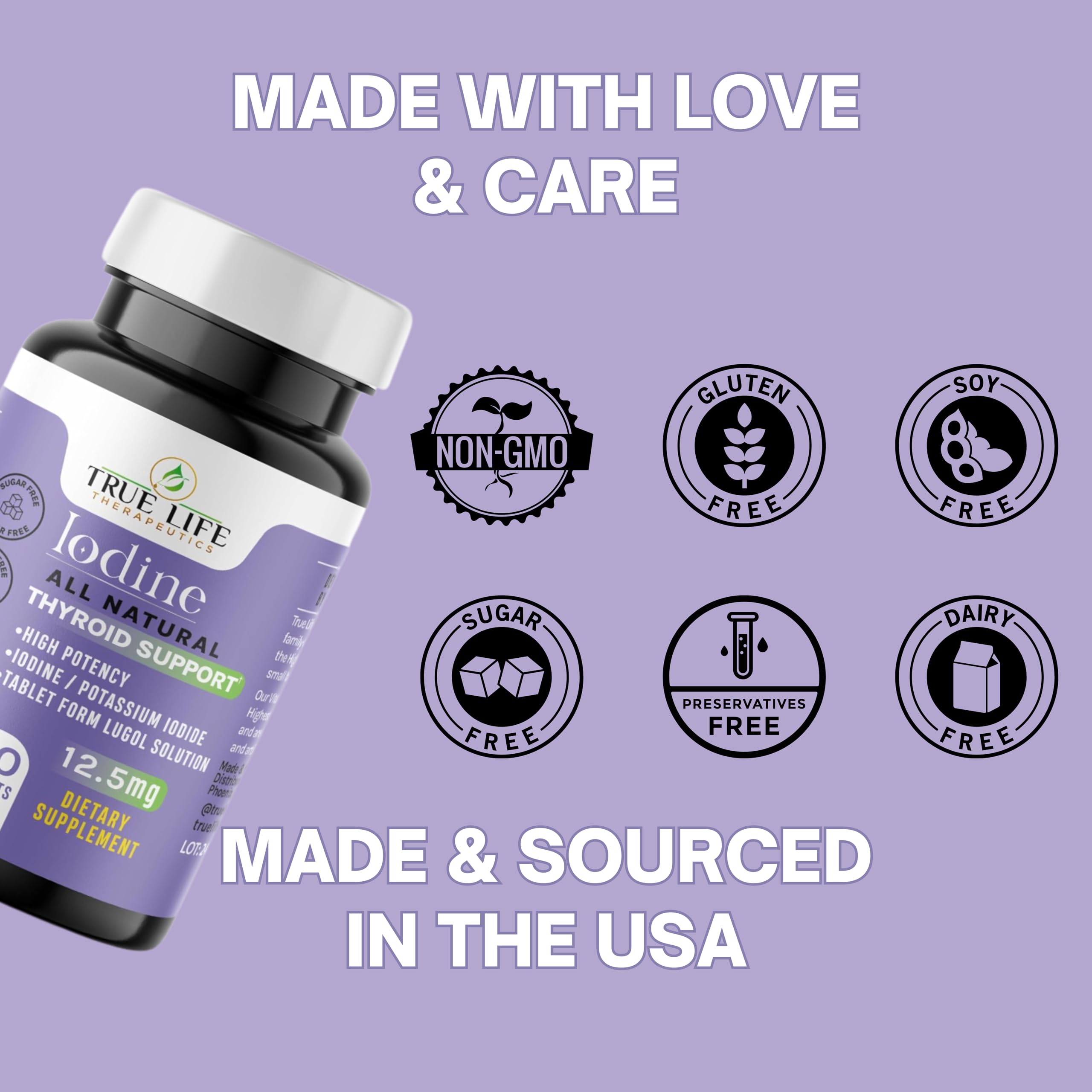 Lugol's Iodine Tablets 12.5mg x 90 ct - Reddish Brown Stable Iodine + Potassium Iodide Formula, Masks Bitter Liquid Taste, Thyroid Support, Detox, Breast Health - No Preservative, Non-GMO, Gluten-free