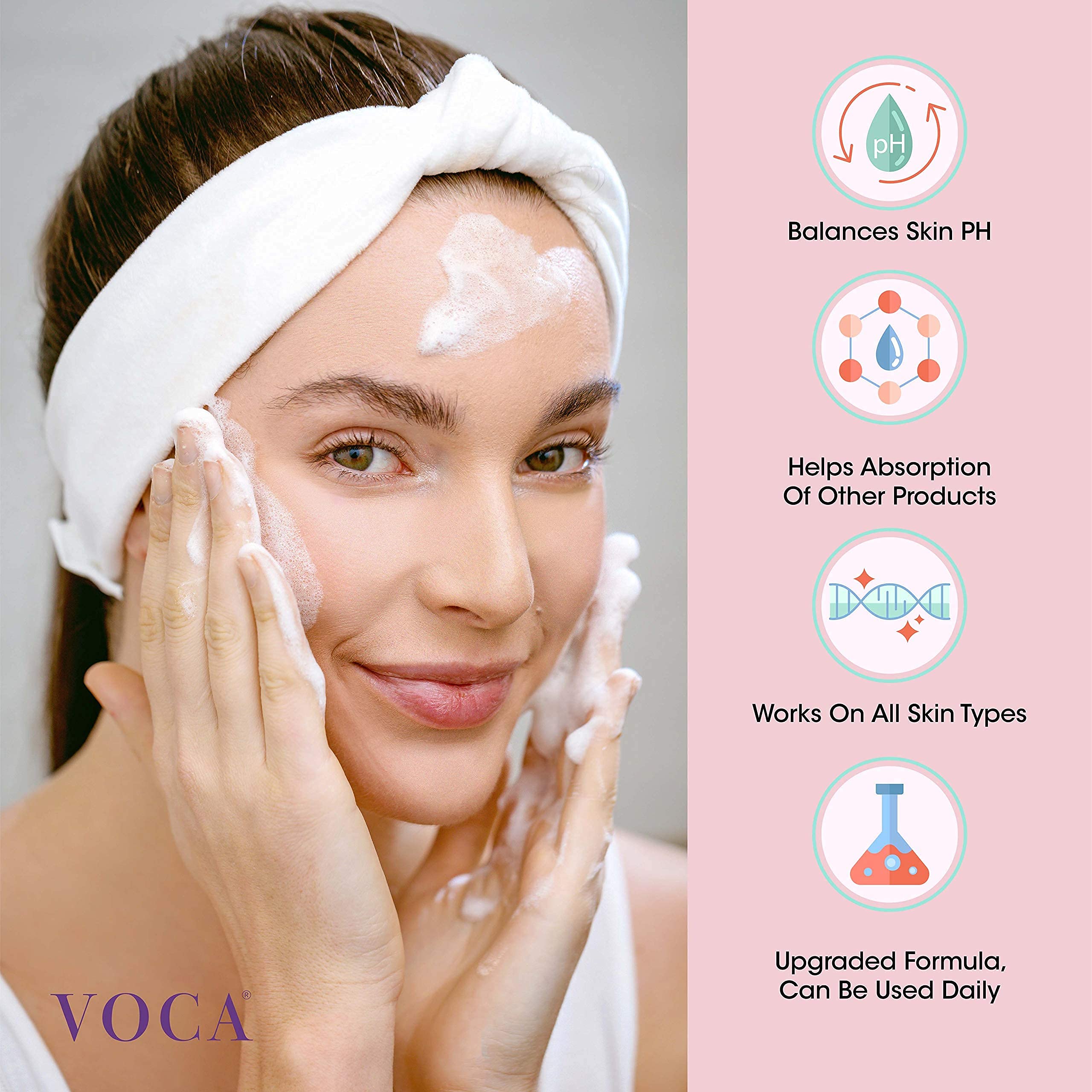 VOCA Face Wash Powder - Enzyme Powder Cleanser for Removing Makeup, Sunscreen, Oil - Gentle Exfoliating Scrub for Brightening Skin, Acne & Blemish Control - Travel Size Facial Exfoliant - 32 Capsules