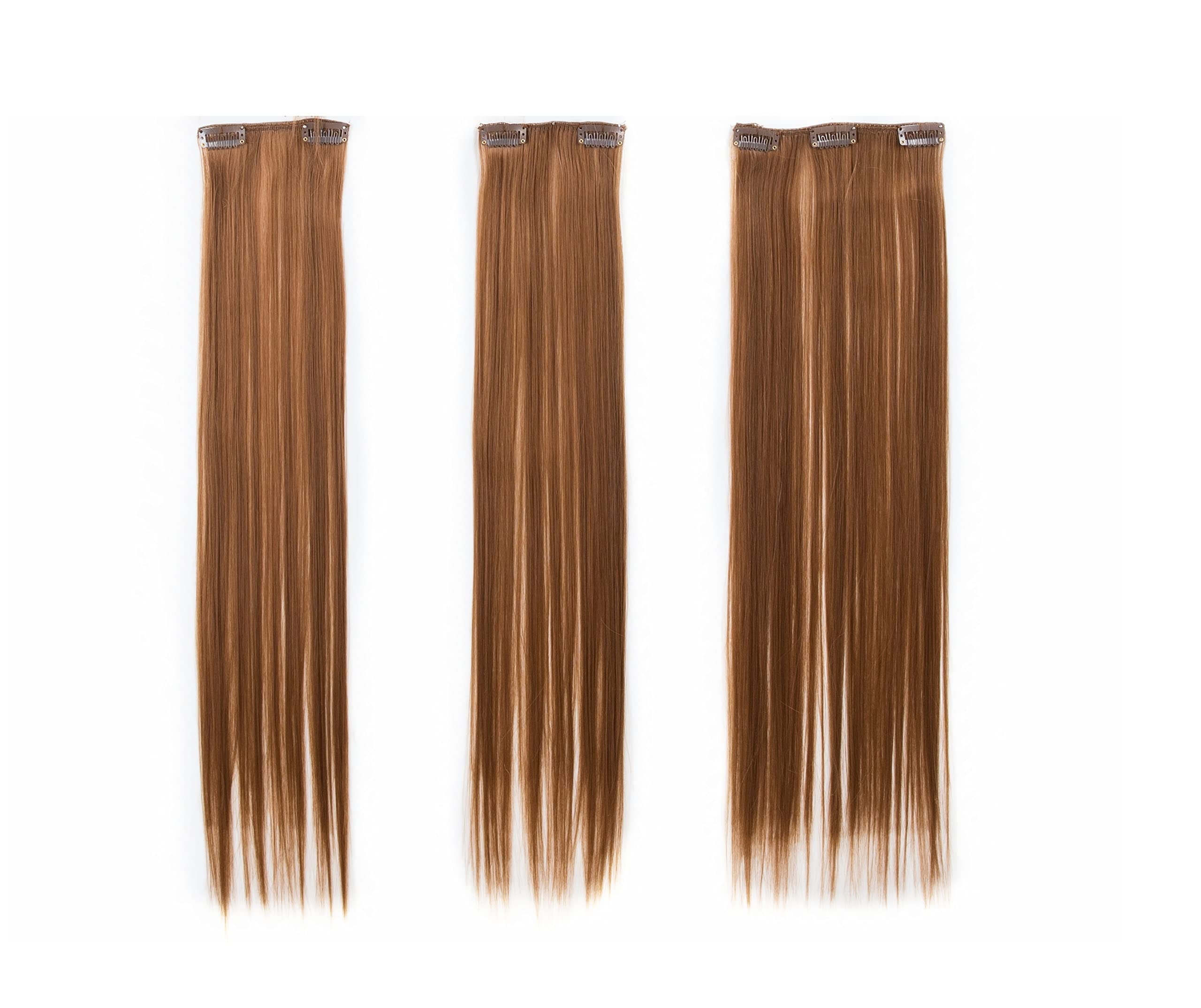 SWACC Women 22 Inches Straight Full Head 7 Separate Pieces Heat Resistance Synthetic Hair Clip in Hair Extensions (Strawberry Blonde-27#)