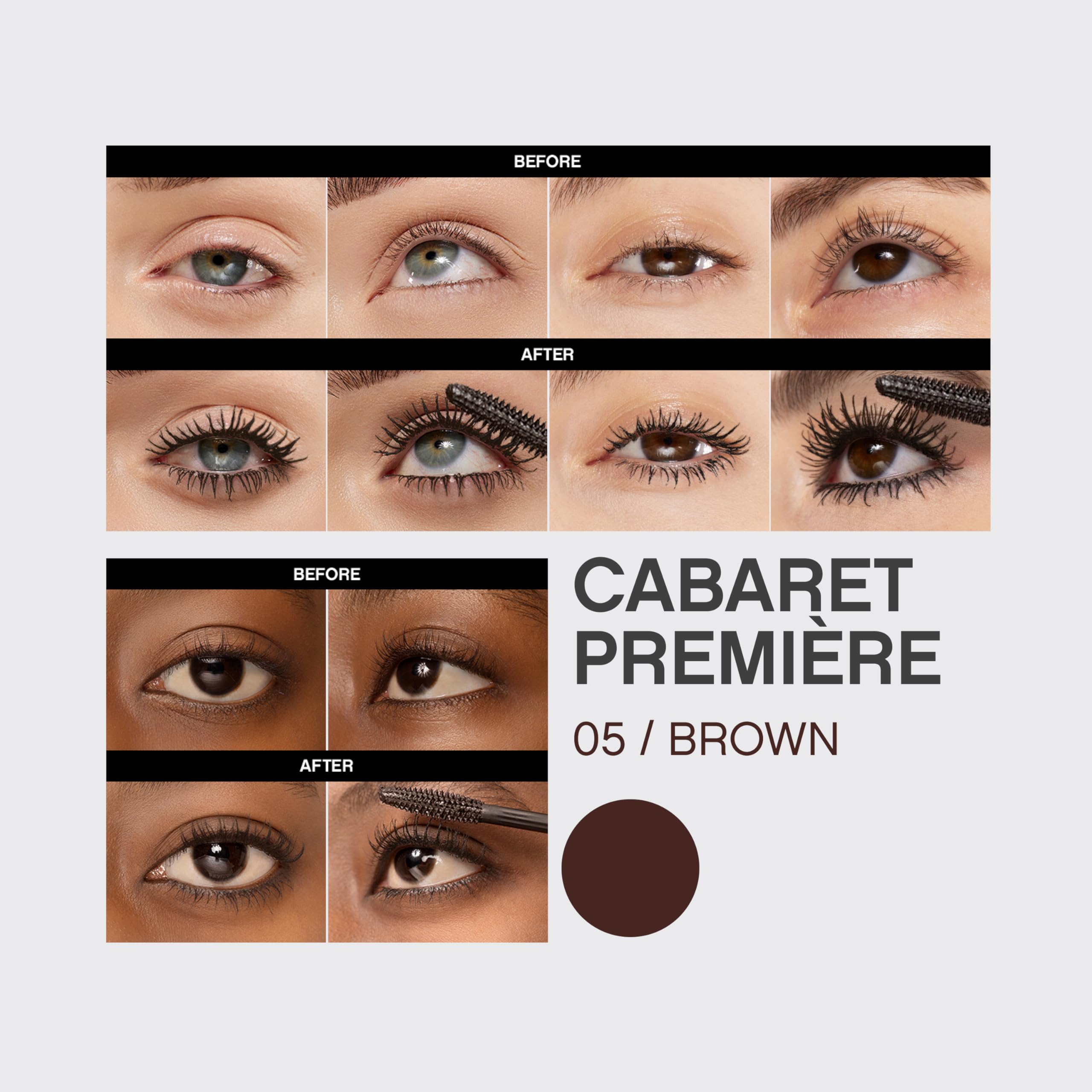 Vivienne Sabó Cabaret Premiere Brown Mascara, Volume and Length, Defining, Curling, No Flaking, No Clumping, Smudge Proof, Washable, Cruelty-Free, Made in Europe, (05 Brown), 0.3 Fl Oz, 1 Pack