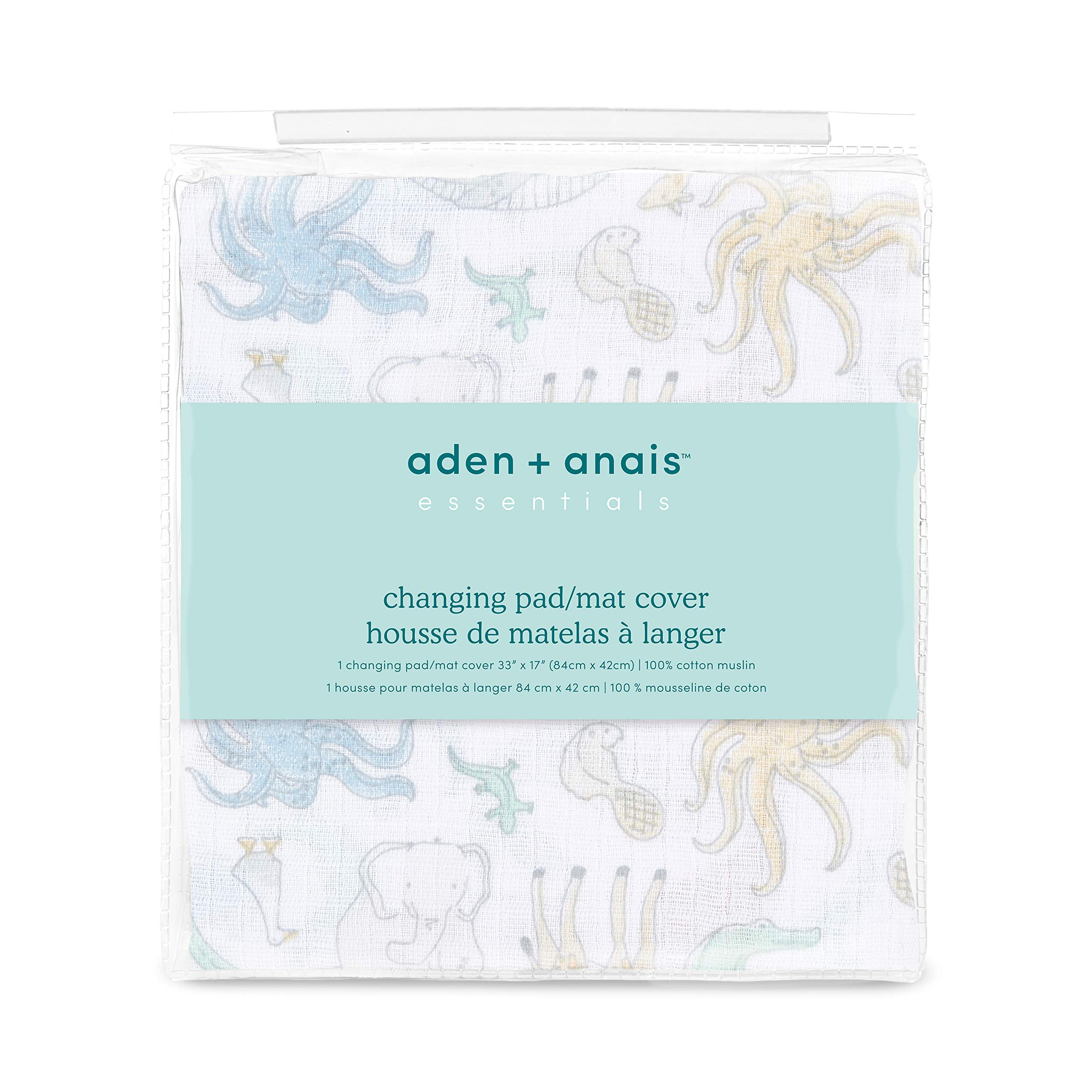 aden + anais Essentials Changing Pad Cover, 100% Cotton Muslin, Super Soft & Breathable, Tailored Snug Fit, Single, Natural History