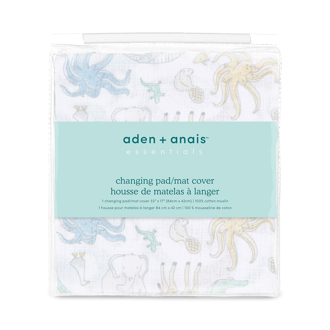 aden + anais Essentials Changing Pad Cover, 100% Cotton Muslin, Super Soft & Breathable, Tailored Snug Fit, Single, Natural History