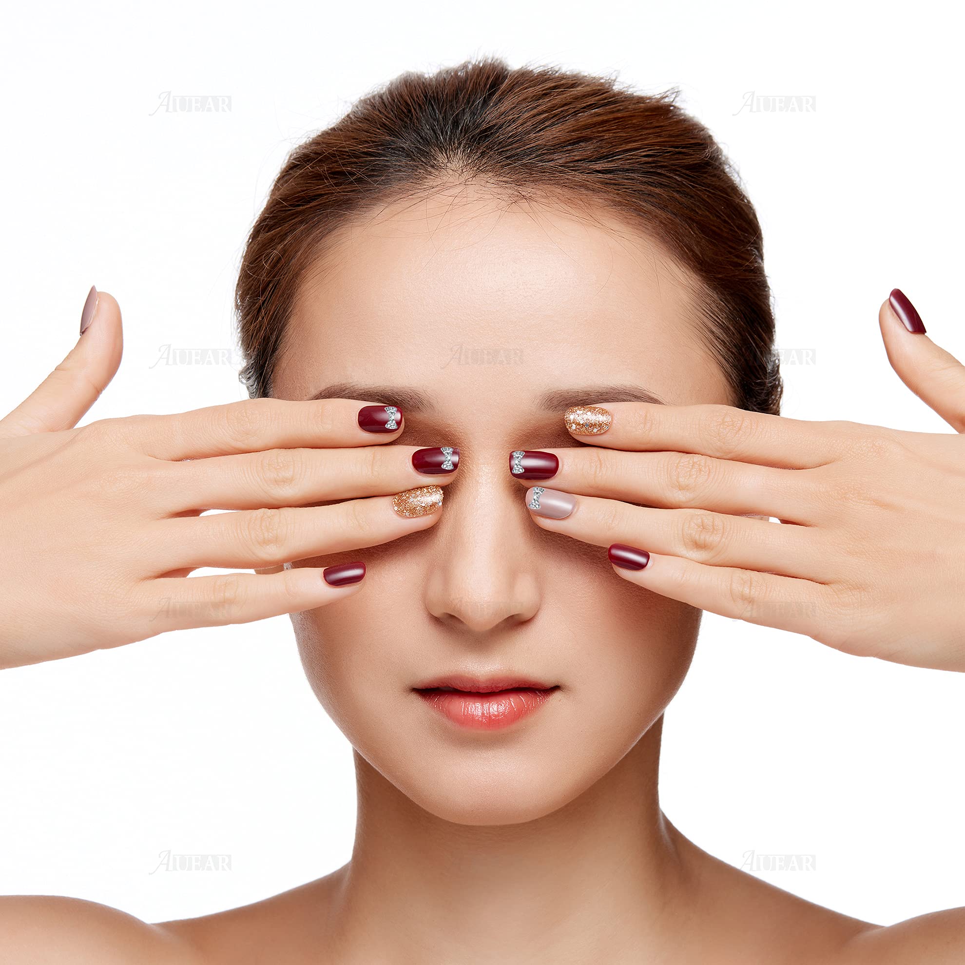 AUEAR, Charming 3D Nail Art Charms Bow Tie Rhinestones Crystal Pendant Decals DIY Decoration for Women Nail Art Beauty Design Jewelry Craft (Silver, 40 Pack)