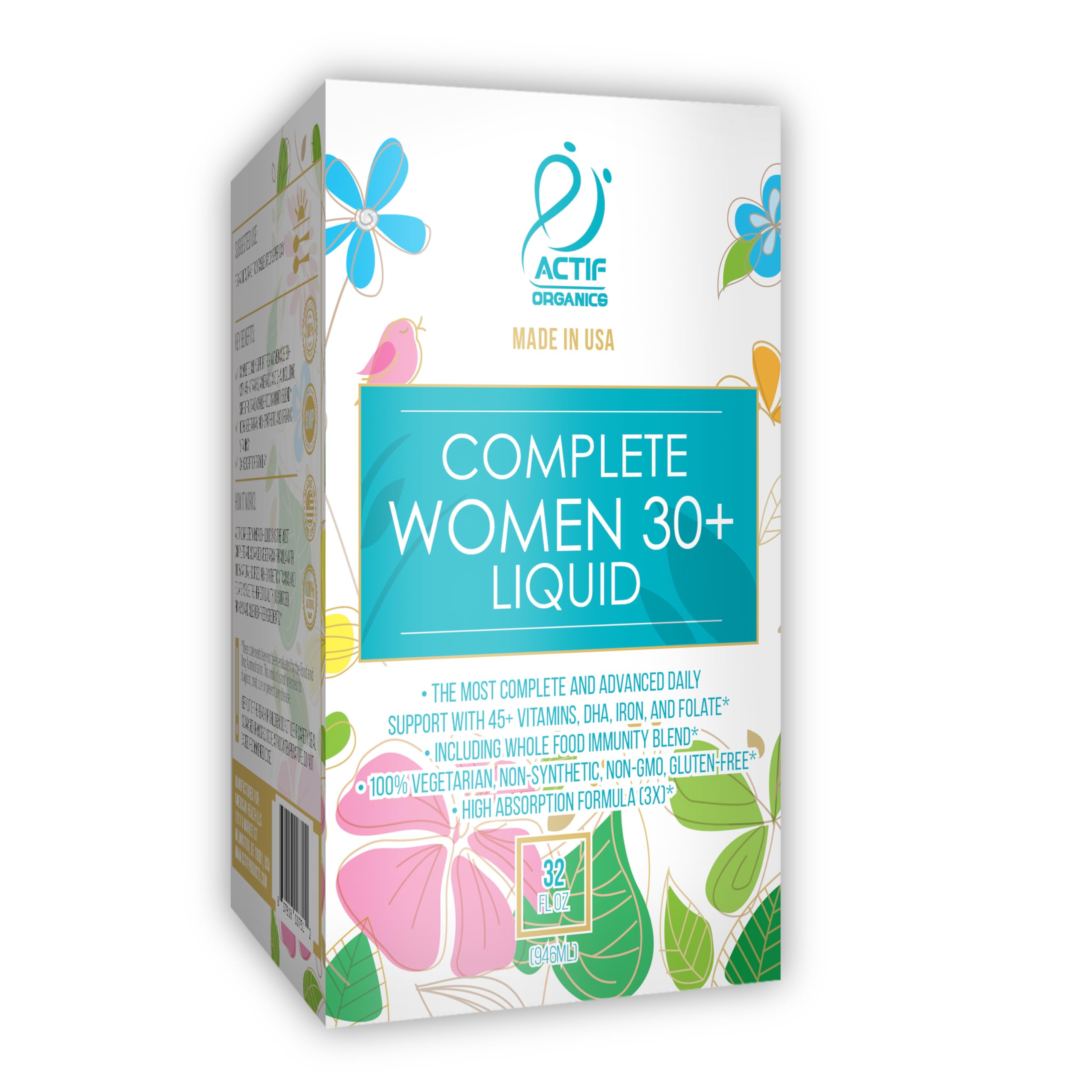 ACTIF Liquid Daily Multivitamin for Women Age 30+ with 40+ Advanced Factors – Non GMO, Made in USA, 32oz