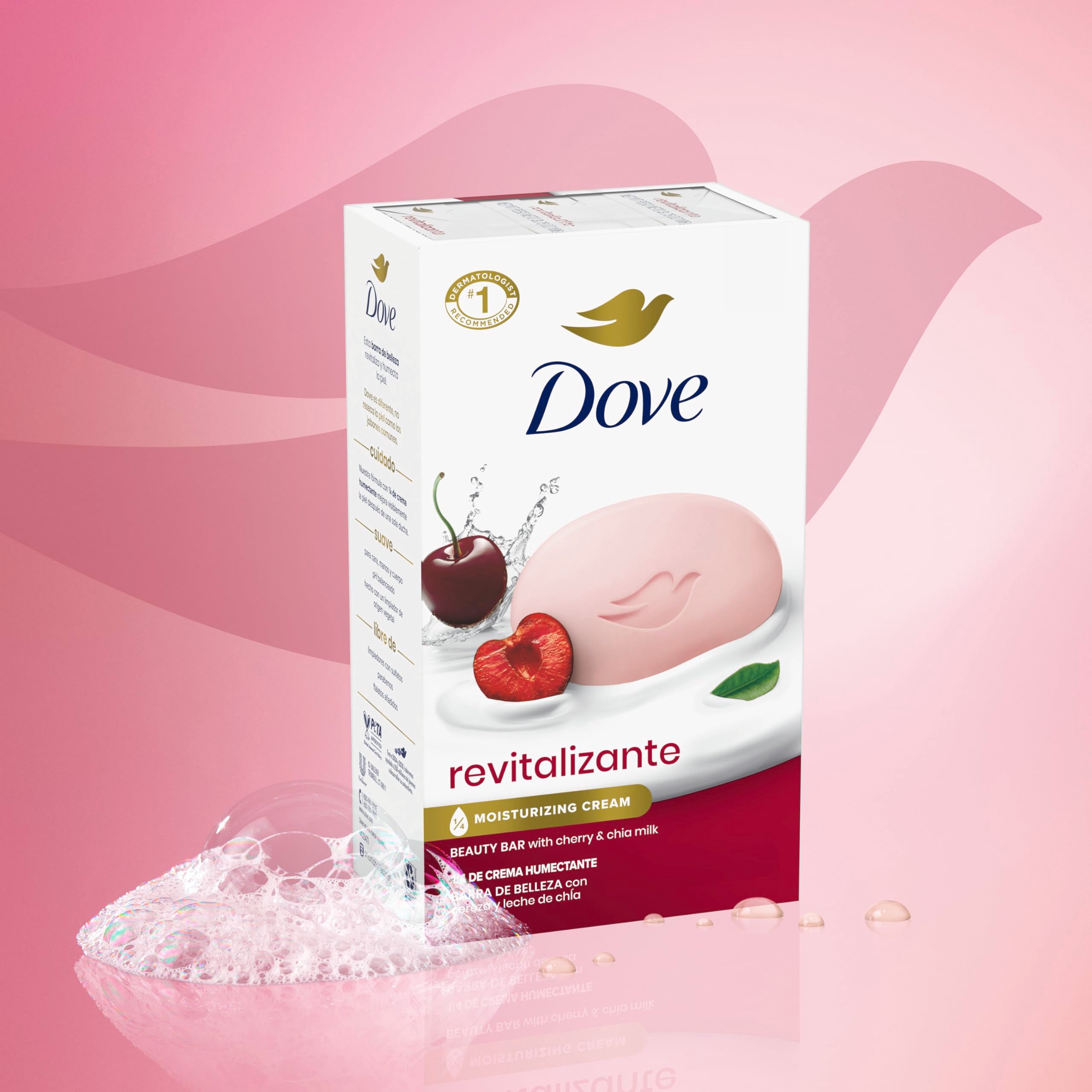 Dove Beauty Bar Soap Revitalizante Cherry & Chia Milk 6 Count for Revitalized Skin, A Skin Energy Boost 3.17 oz