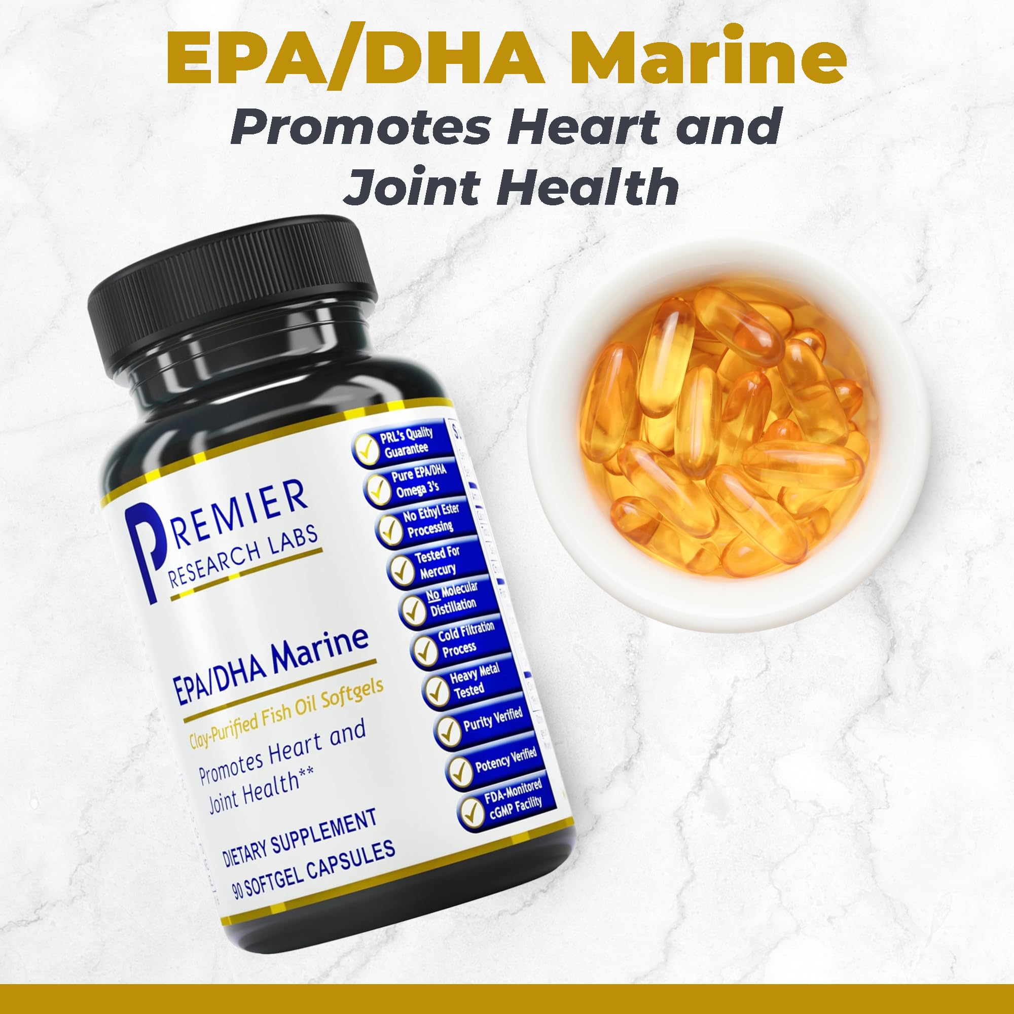 Premier Research Labs EPA DHA Marine Softgels - Omega 3 Fish Oil, EPA DHA Omega 3 Supplement, Fatty Acids for Women & Men, Natural - 90 Softgel Capsules