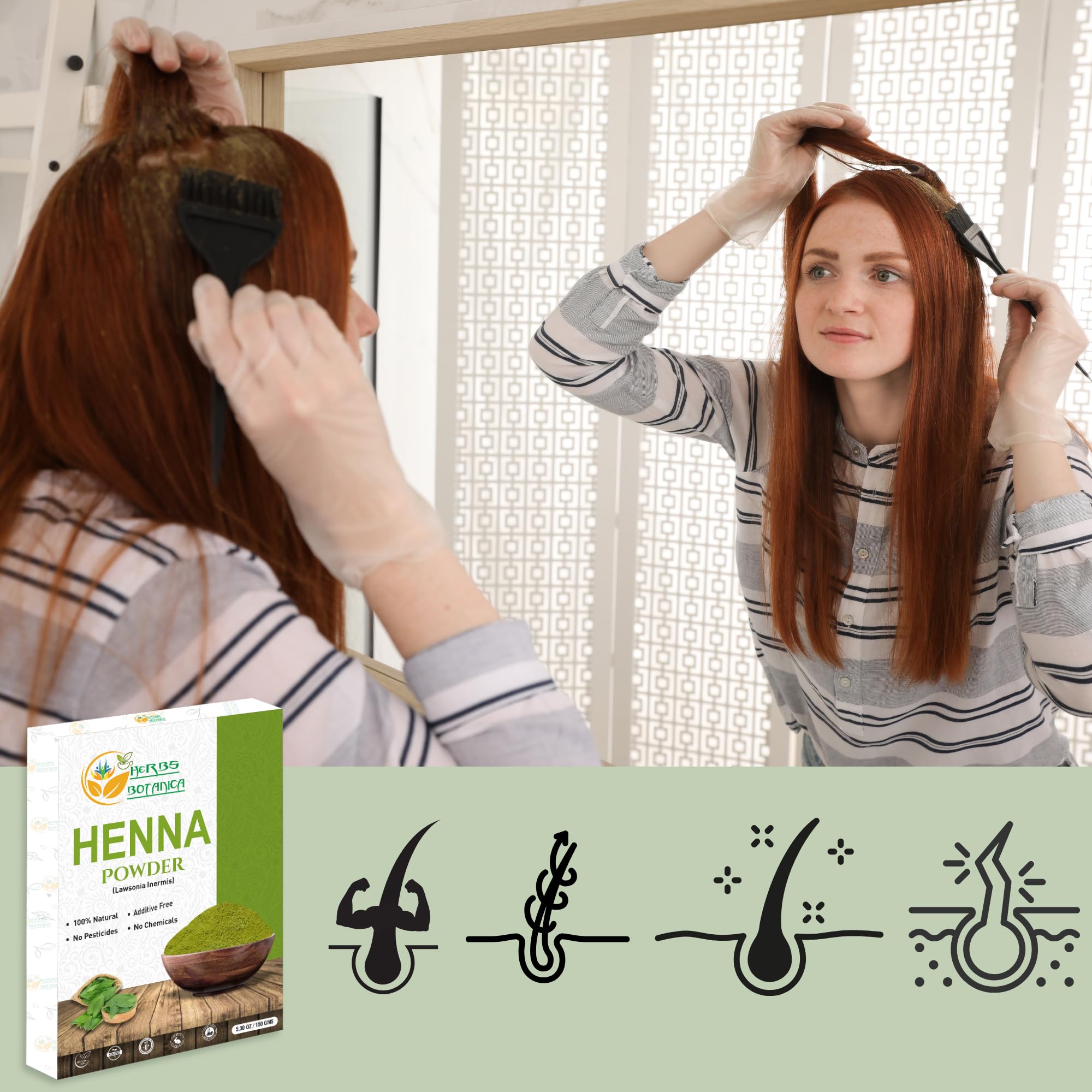 Herbs Botanica Henna Powder 100% Pure & Natural Henna for Hair Dye & Natural Hair Care – Finely Ground Lawsonia Inermis Powder for Hair Coloring & Conditioning 5.3 oz Pack