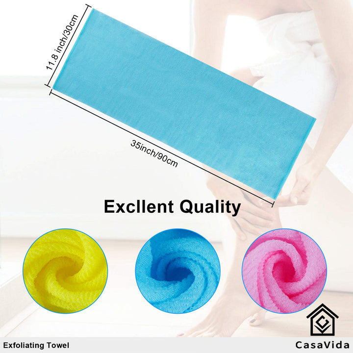 Exfoliating Washcloth Japanese Beauty Washcloth Nylon Bath Sponge Korean Loofah Towel Large Wash Cloth Body Scrub Premium Washcloths Exfoliating Shower Back Scrubber 3 Pack by CasaVida (Yellow x 3)