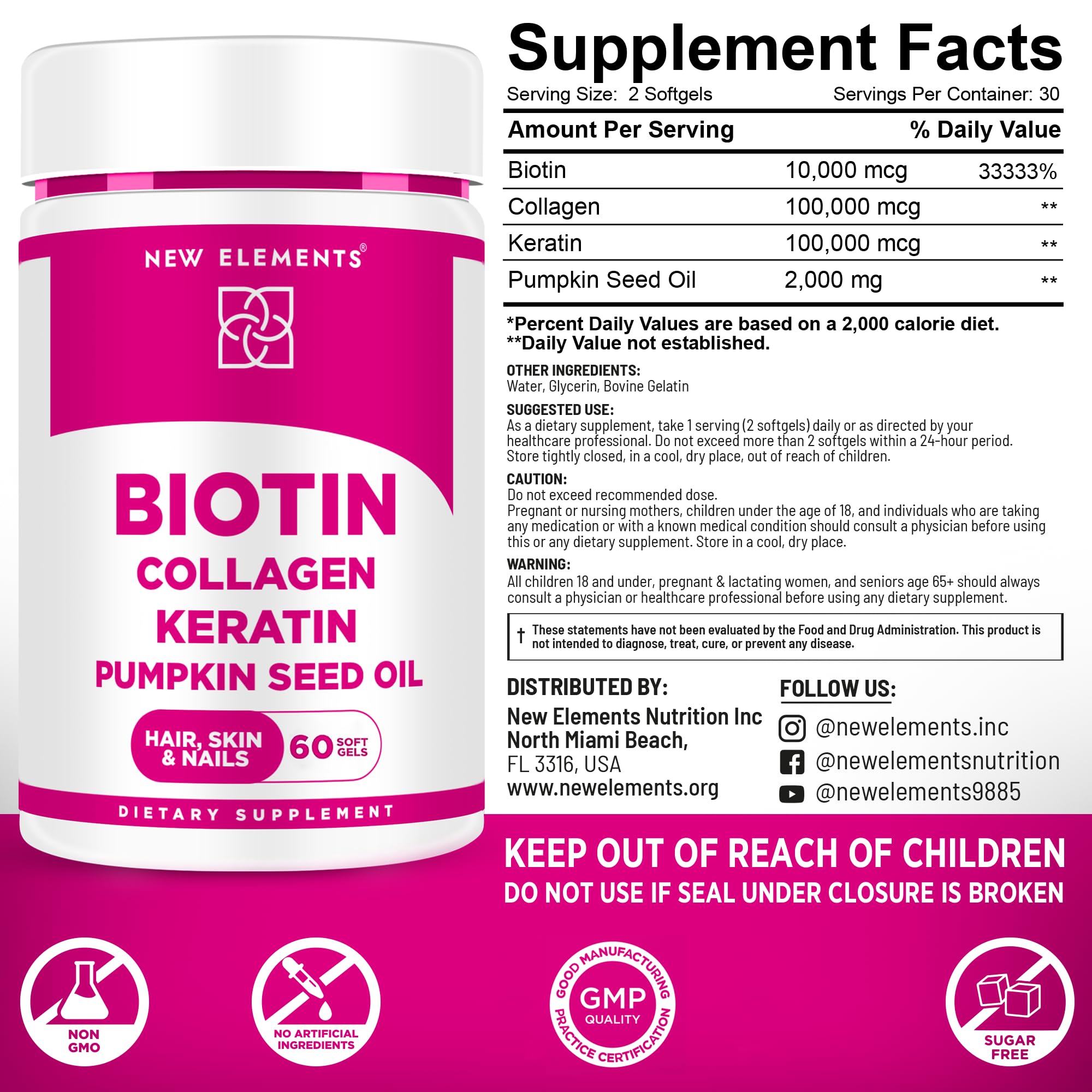 Biotin Supplement 10000mcg with Collagen Peptides Keratin and Pumpkin Seed Oil for Hair Skin and Nails | Hair Growth Supplement for Women & Men | Biotin and Collagen Supplements for Hair Loss