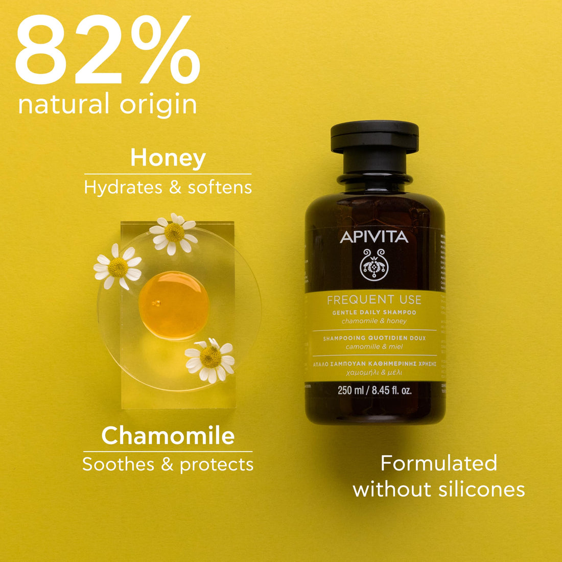 Apivita Frequent Use Gentle Daily Shampoo 250ml - Sulfate-Free and Paraben-Free Shampoo with Chamomile and Honey - Hydrates, Offers Softness and Elasticity, Helps Prevent Split Ends