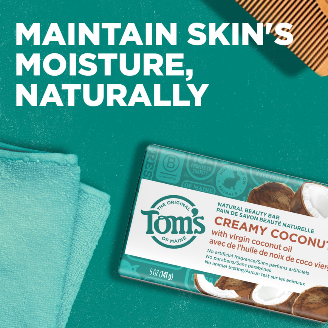 Tom's of Maine Natural Beauty Bar Soap With Virgin Oil, Coconut, 5 Ounce, 6 Count