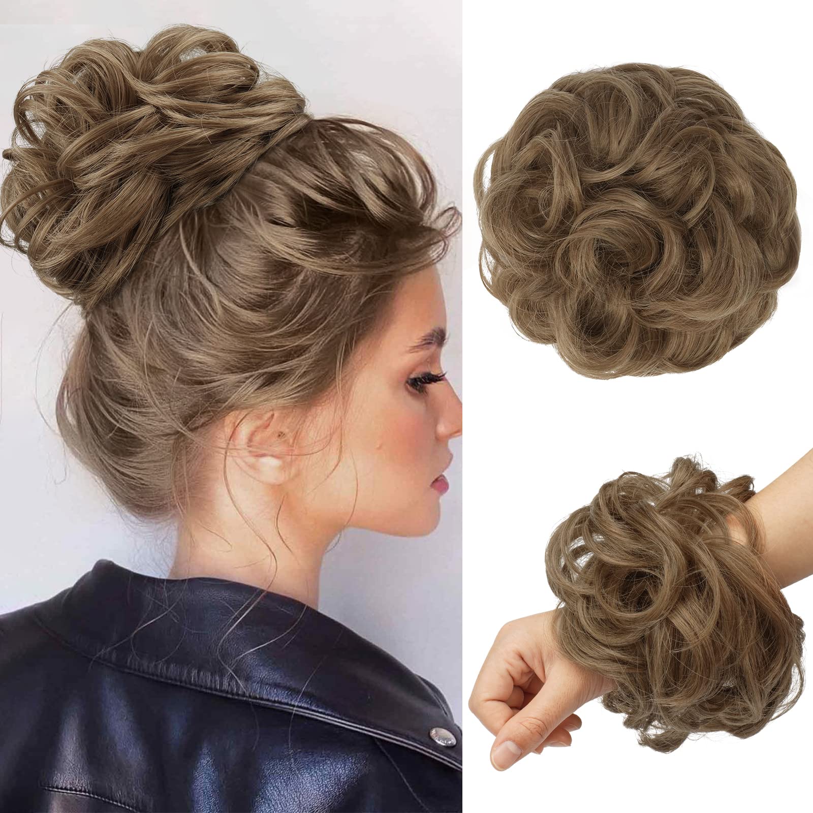 FESHFEN Hair Bun Extensions Messy Curly Hair Scrunchies Plus Size Hairpieces Synthetic Donut Updo Hair Pieces for Women Girls, 1.94oz
