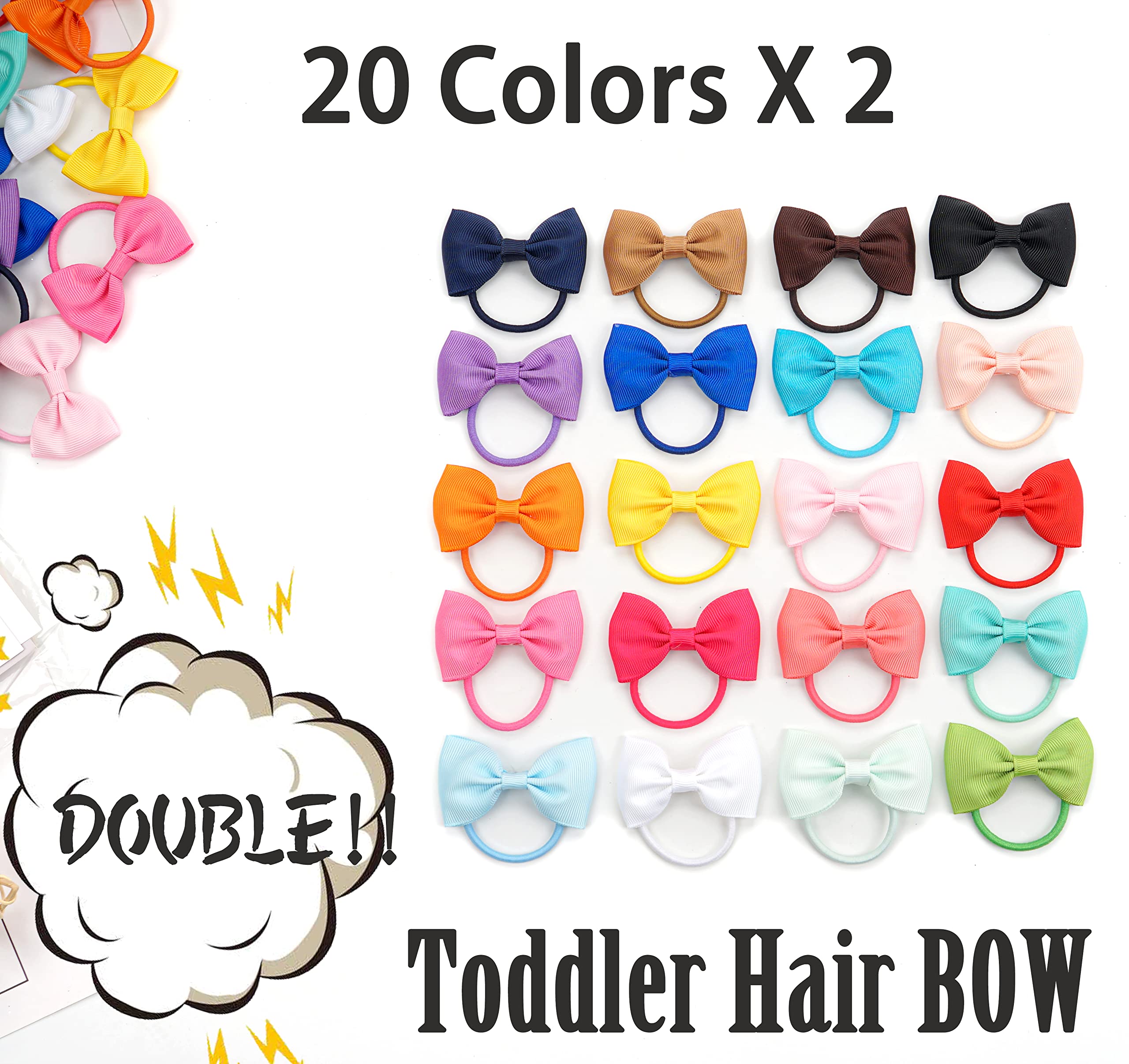 CÉLLOT Toddler Hair Accessories - 40pcs 2.75 Elastics Rubber Ribbon Bands, Bows for Baby Girls, Kids & Children