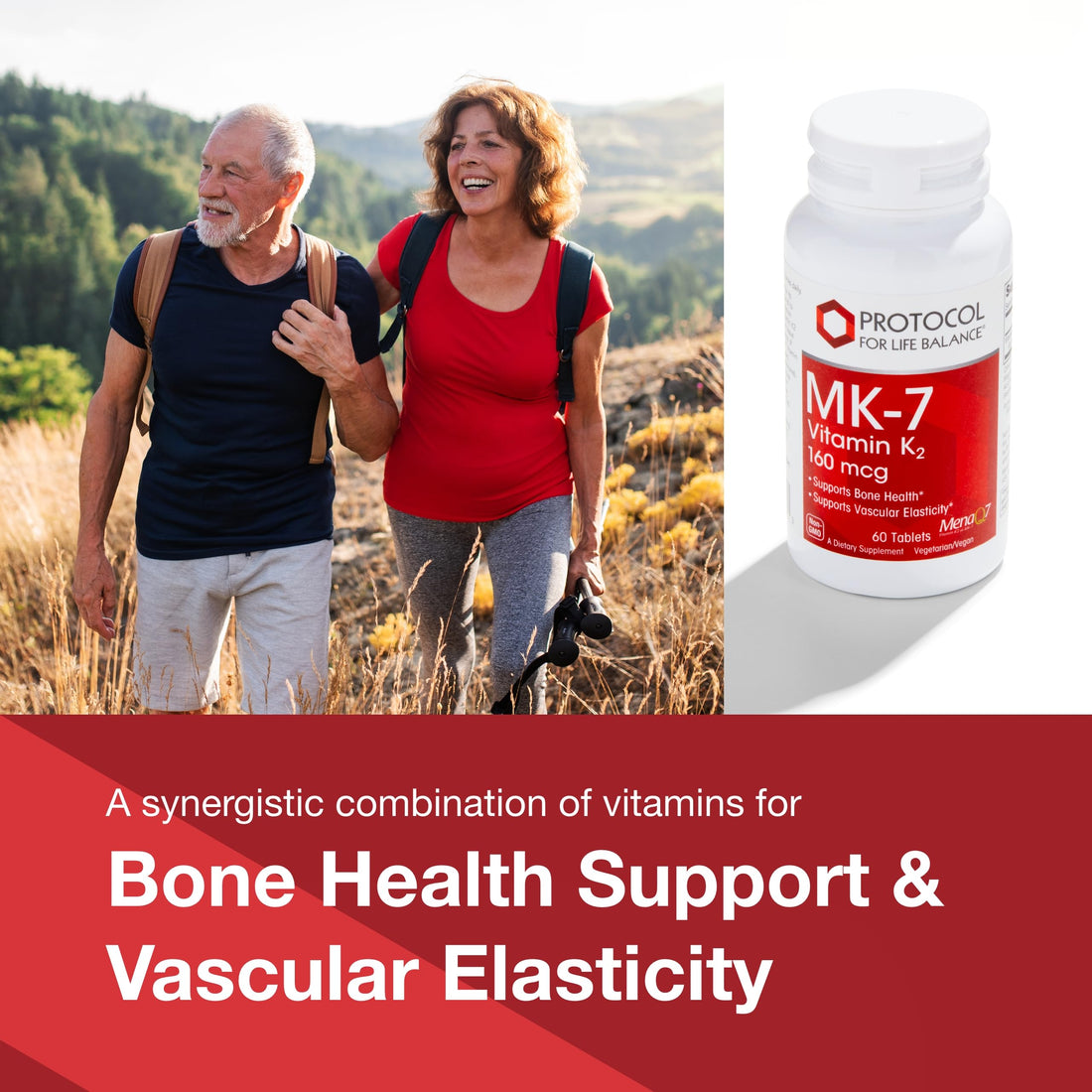 PROTOCOL FOR LIFE BALANCE MK-7 Vitamin K2 160mcg - VIT K Supplement - MK-7 Vitamin K2 Life Balance - Support Bone Health & Vascular Elasticity - Non-GMO & Vegan - 60 Tablets