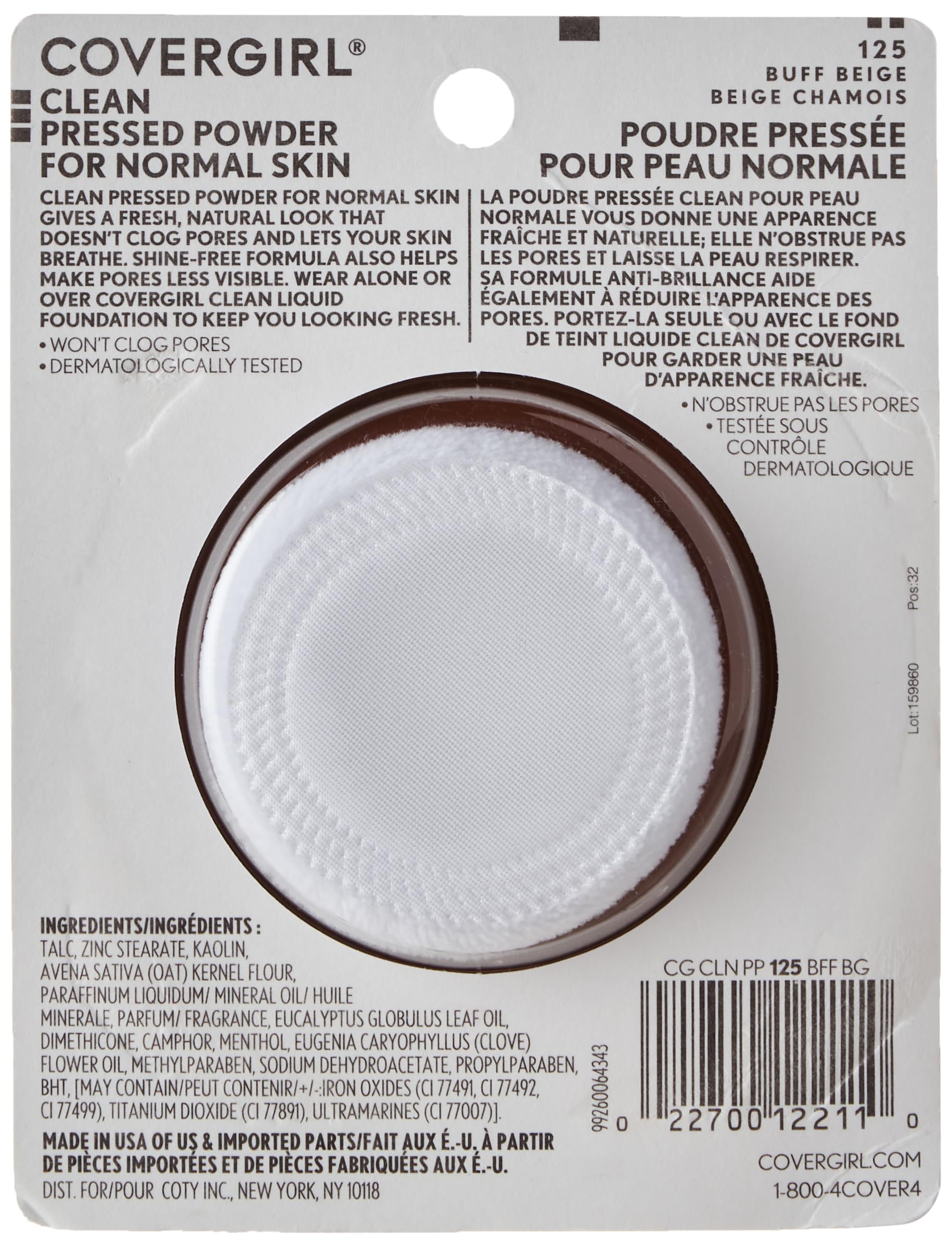 Covergirl Clean Pressed Powder Foundation, 125 Buff Beige, 0.39 Fl Oz