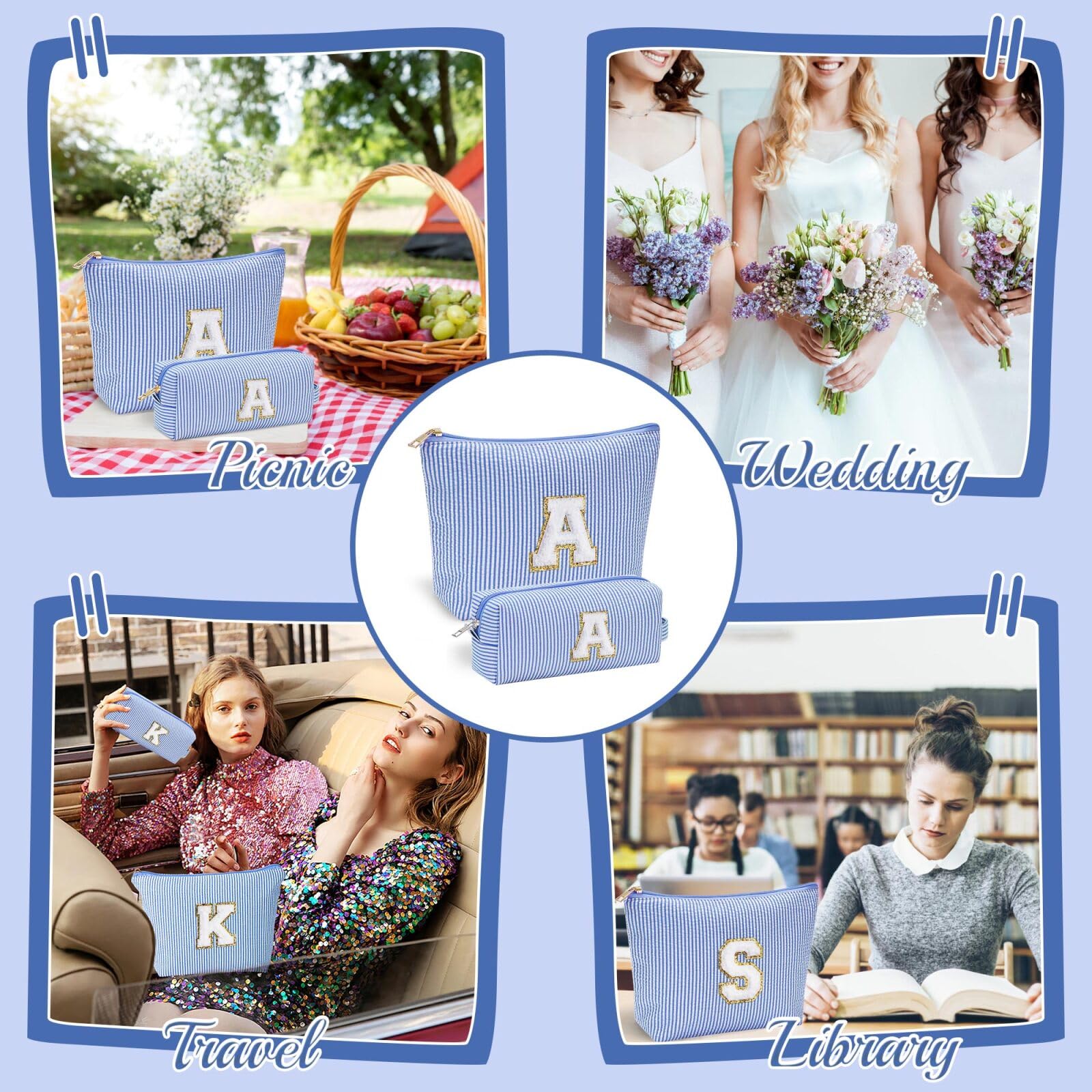 YOOLIFE Initial Makeup Bag | Teen Girl Gifts Trendy Stuff | Travel Makeup Bag for Girls | Gifts for 3 4 5 6 7 8 9 10 11 12 13 Year Old Girls | Makeup Bag for Girls Birthday Gifts for Kids Blue K