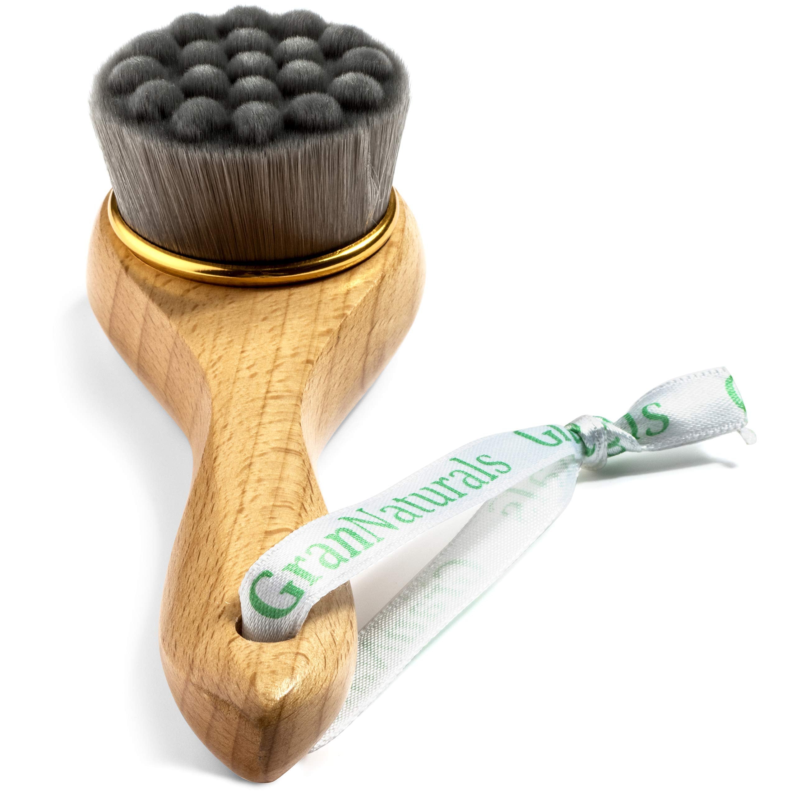 GranNaturals Manual Facial Cleansing Brush - Soft Bamboo Fibers - Skin Cleanser & Scrubber For Applying Face Mask, Acne Washing, Daily Deep Pore Cleaning - Men And Women