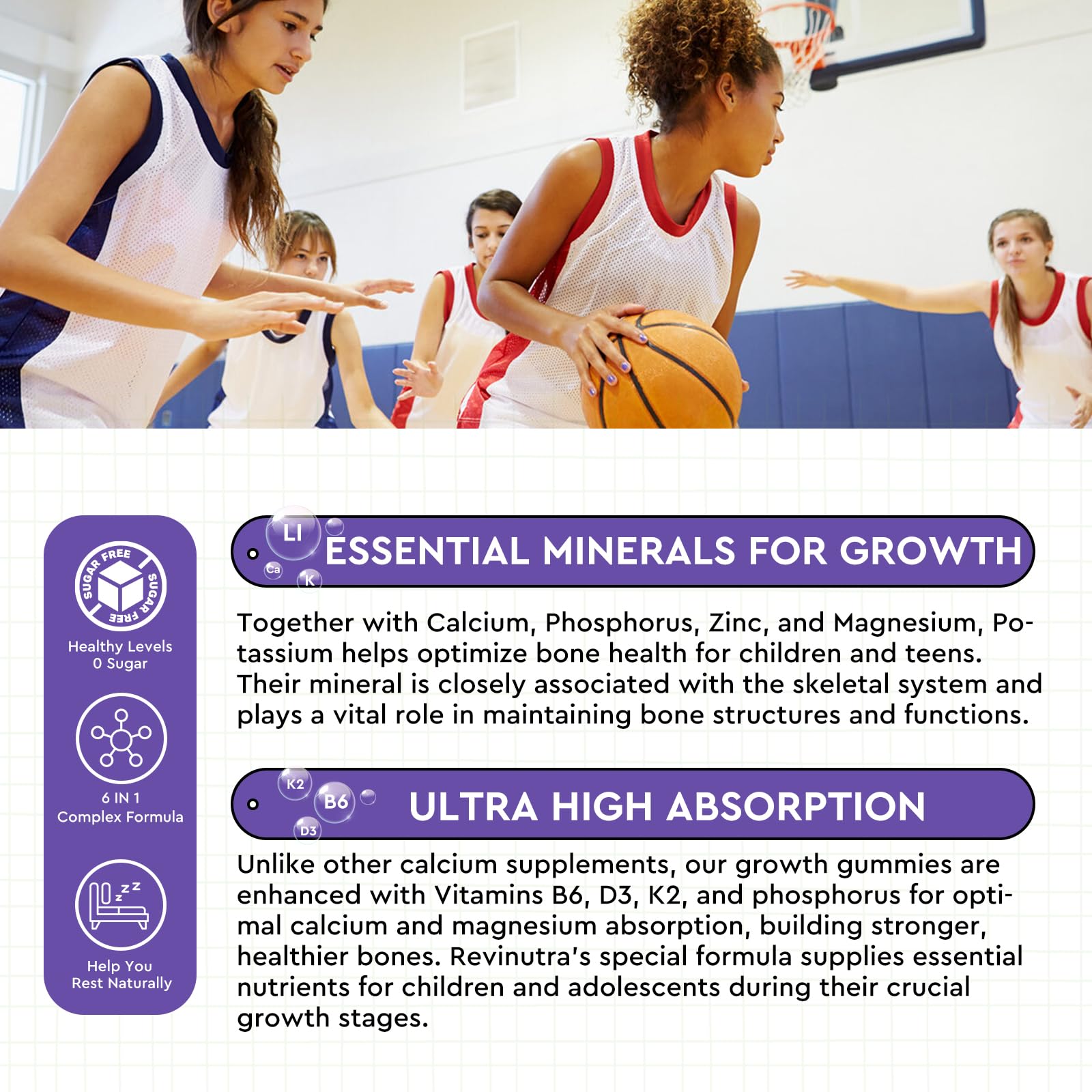 Calcium Potassium Magnesium Gummies for Kids & Adults, with Hydrolyzed Collagen, Zinc, Phosphorus, Multivitamin for Sleep, Bone Strength, Density Support, Sugar Free,Raspberry 60 Gummies