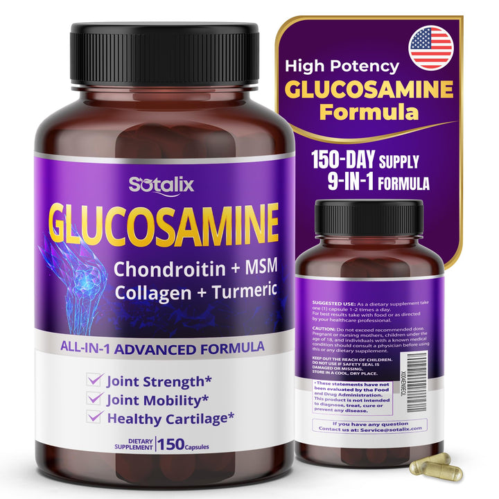 Glucosamine 9,550mg with Chondroitin MSM Collagen Turmeric for Joint Strength & Joint Mobility * USA Made & Tested (150-day Supply (Pack of 1))