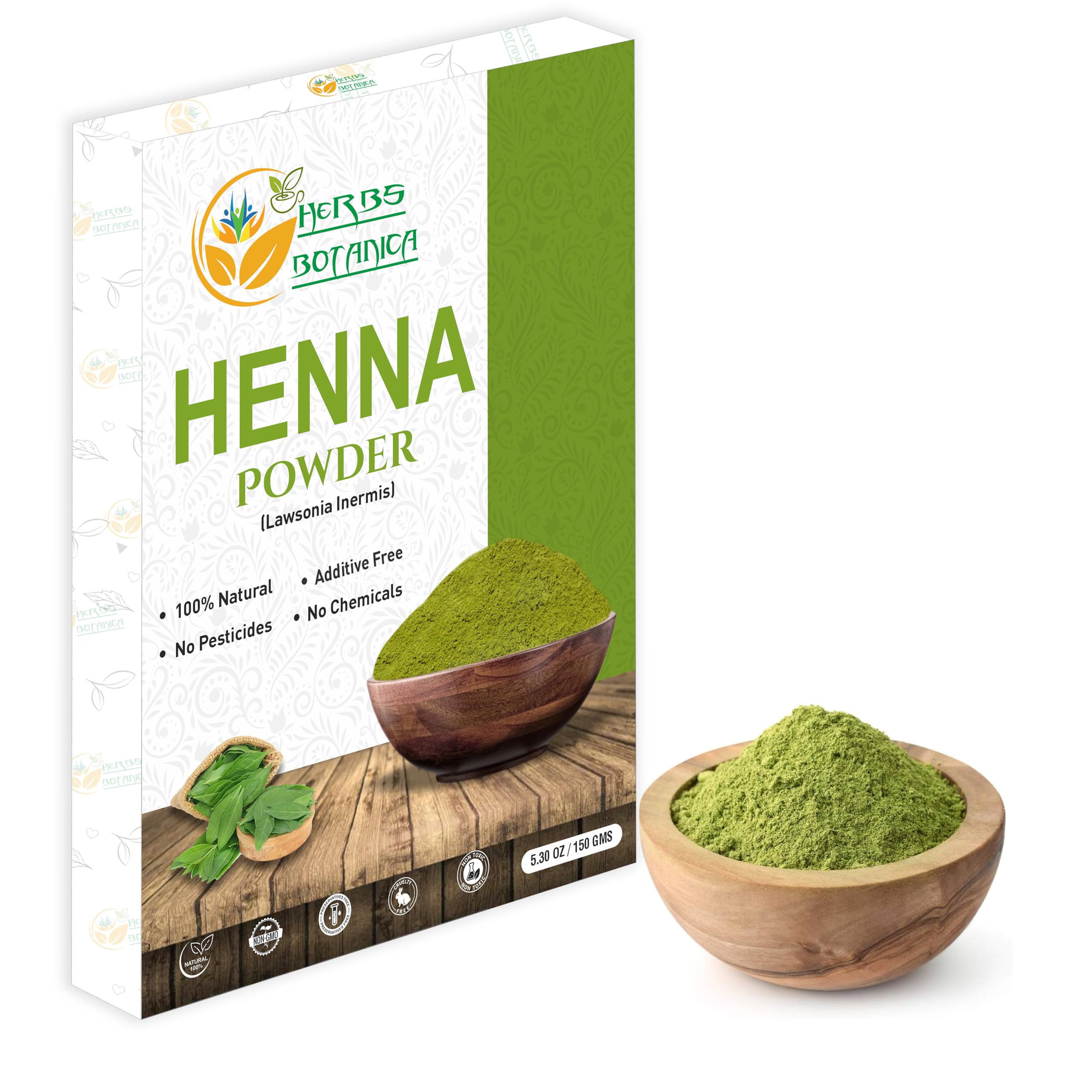 Herbs Botanica Henna Powder 100% Pure & Natural Henna for Hair Dye & Natural Hair Care – Finely Ground Lawsonia Inermis Powder for Hair Coloring & Conditioning 5.3 oz Pack