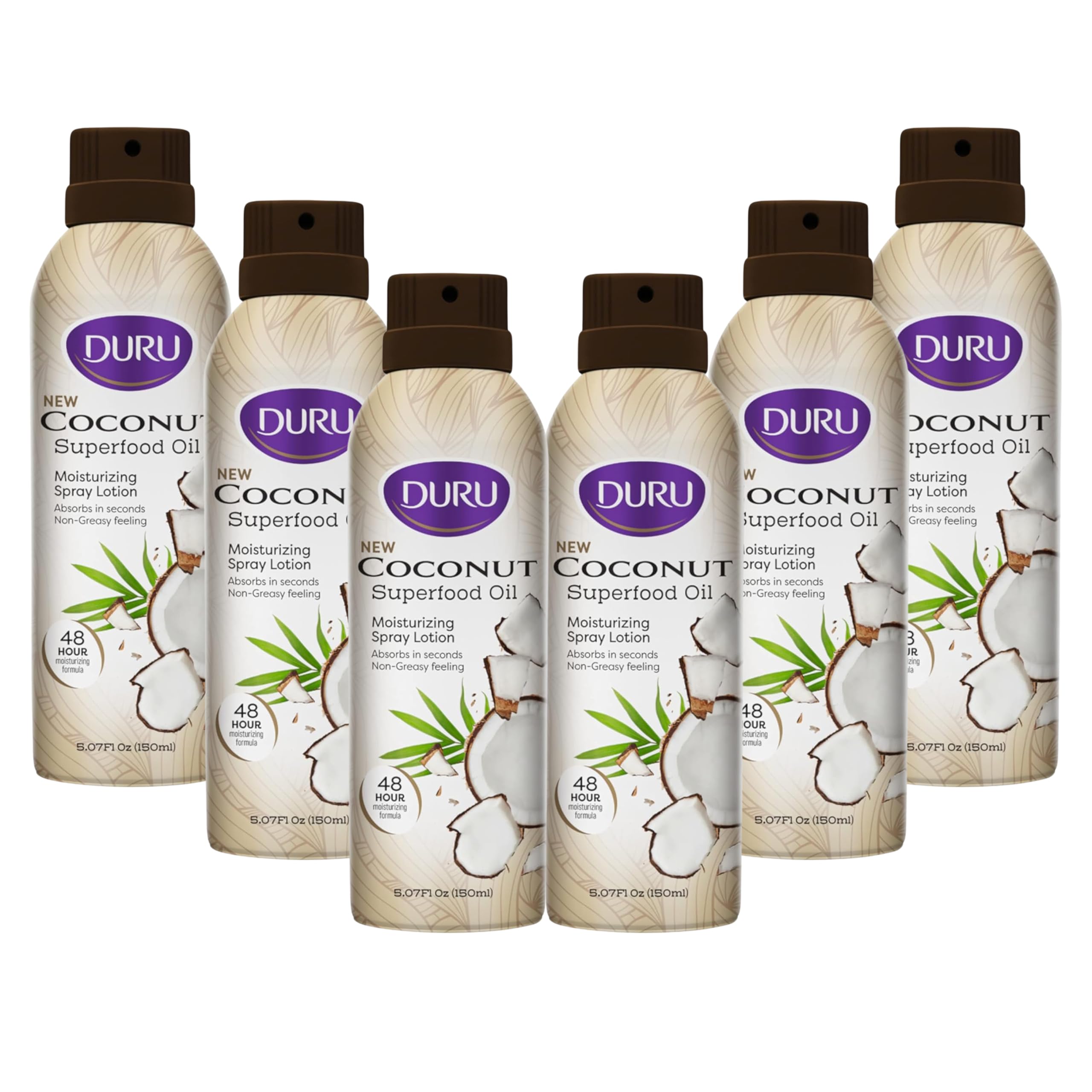 Duru Coconut Oil Moisturizing Spray Body Lotion Pack of 6 - Spray Moisturizer for Body Coconut Oil Lotion for Dry Skin Repair 48 Hour After Sun Moisturizer Coconut Oil Spray for Skin Body