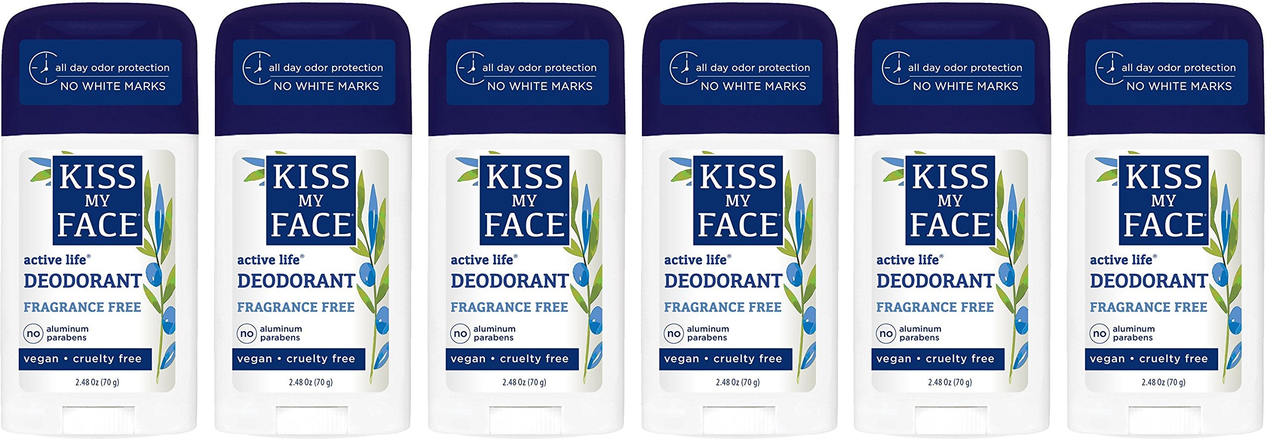 Kiss My Face Active Life Aluminum Free Deodorant, Fragrance Free, 2.48 Ounce Stick (Pack of 6)