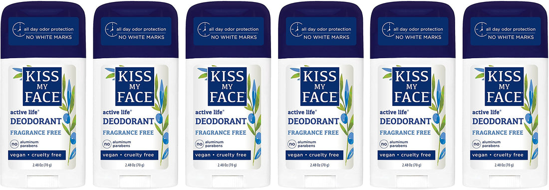 Kiss My Face Active Life Aluminum Free Deodorant, Fragrance Free, 2.48 Ounce Stick (Pack of 6)