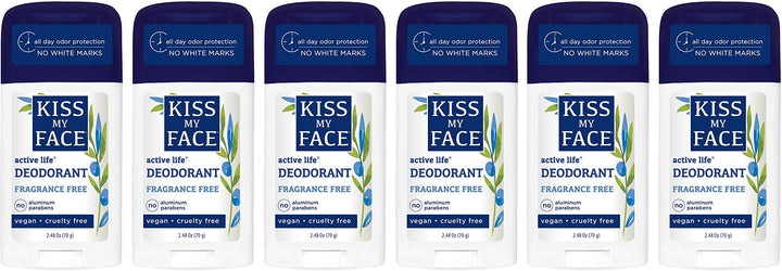 Kiss My Face Active Life Aluminum Free Deodorant, Fragrance Free, 2.48 Ounce Stick (Pack of 6)