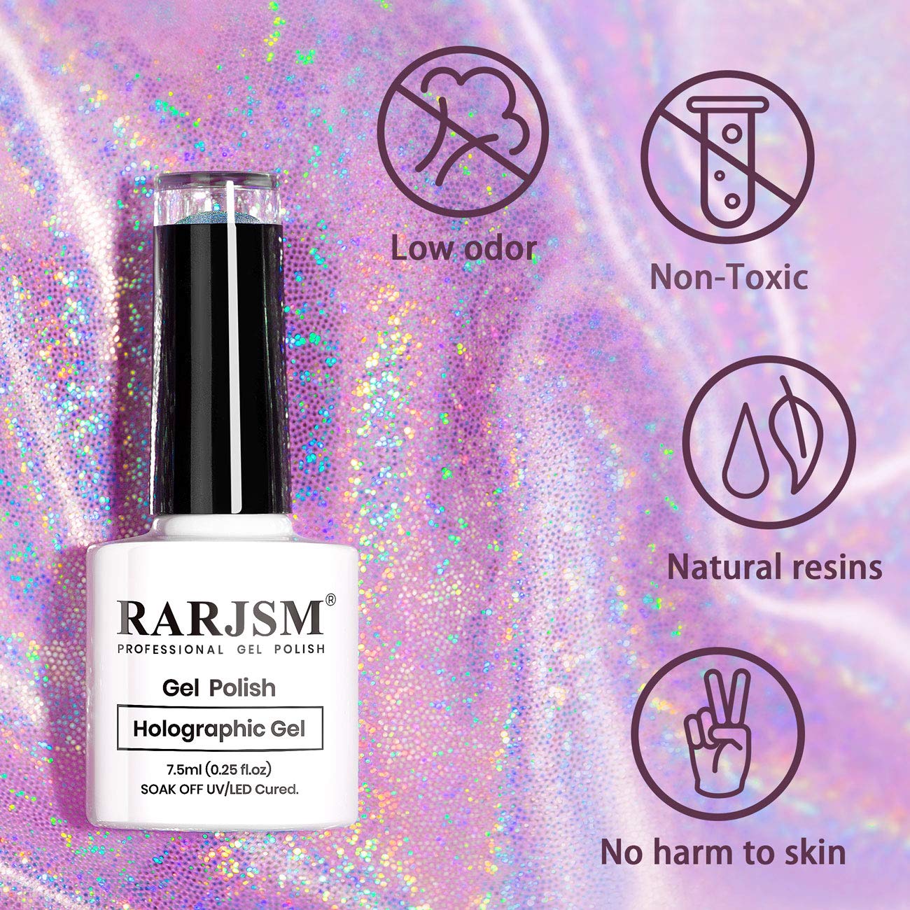 RARJSM Holographic Nail Polish Dark Purple Nail Polish 1 Pack 0.25 Fl.oz Quick Dry Gel Polish Nail Lamp Cured for Salon Home DIY Nail Art Design RAR76