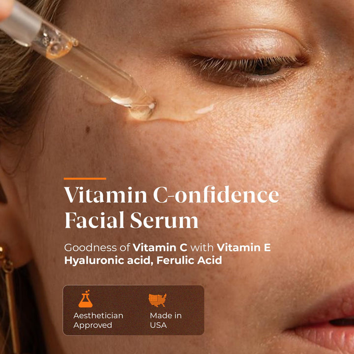 Vitamin C-onfidence | Vitamin C Serum with Ferulic Acid, Vitamin E, & Hyaluronic Acid | Improves Discoloration, Uneven Tone & Firms | Hydrating Brightening Serum | | Natural Skin Care - 1oz