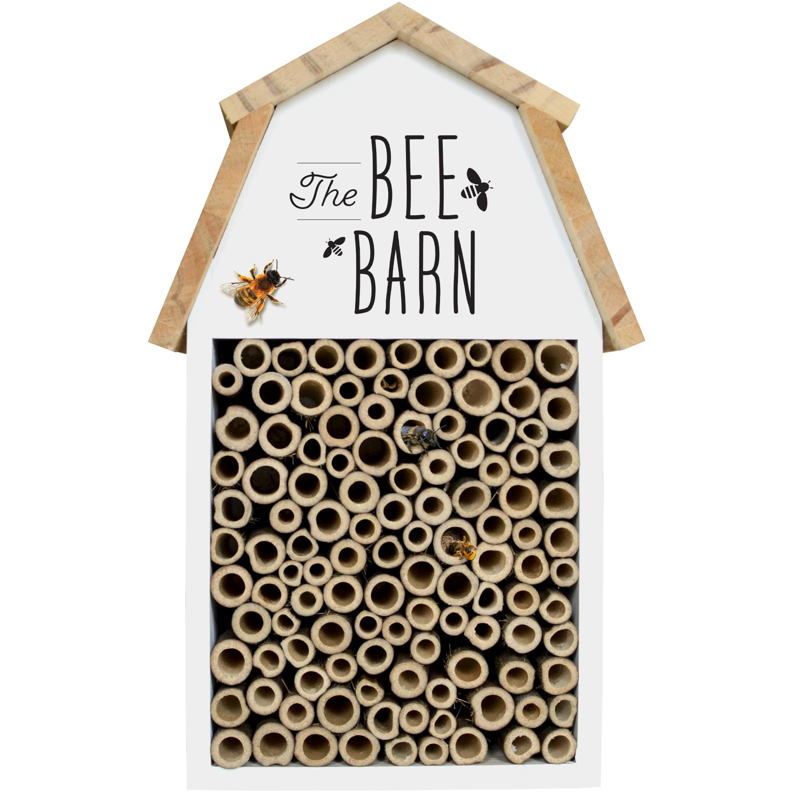 Nature's Way Wooden Bee House for Outdoor Décor, Beneficial Insects and Pollinators, Mason Bee, Leafcutter Bee, White