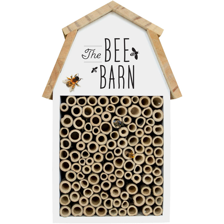 Nature's Way Wooden Bee House for Outdoor Décor, Beneficial Insects and Pollinators, Mason Bee, Leafcutter Bee, White