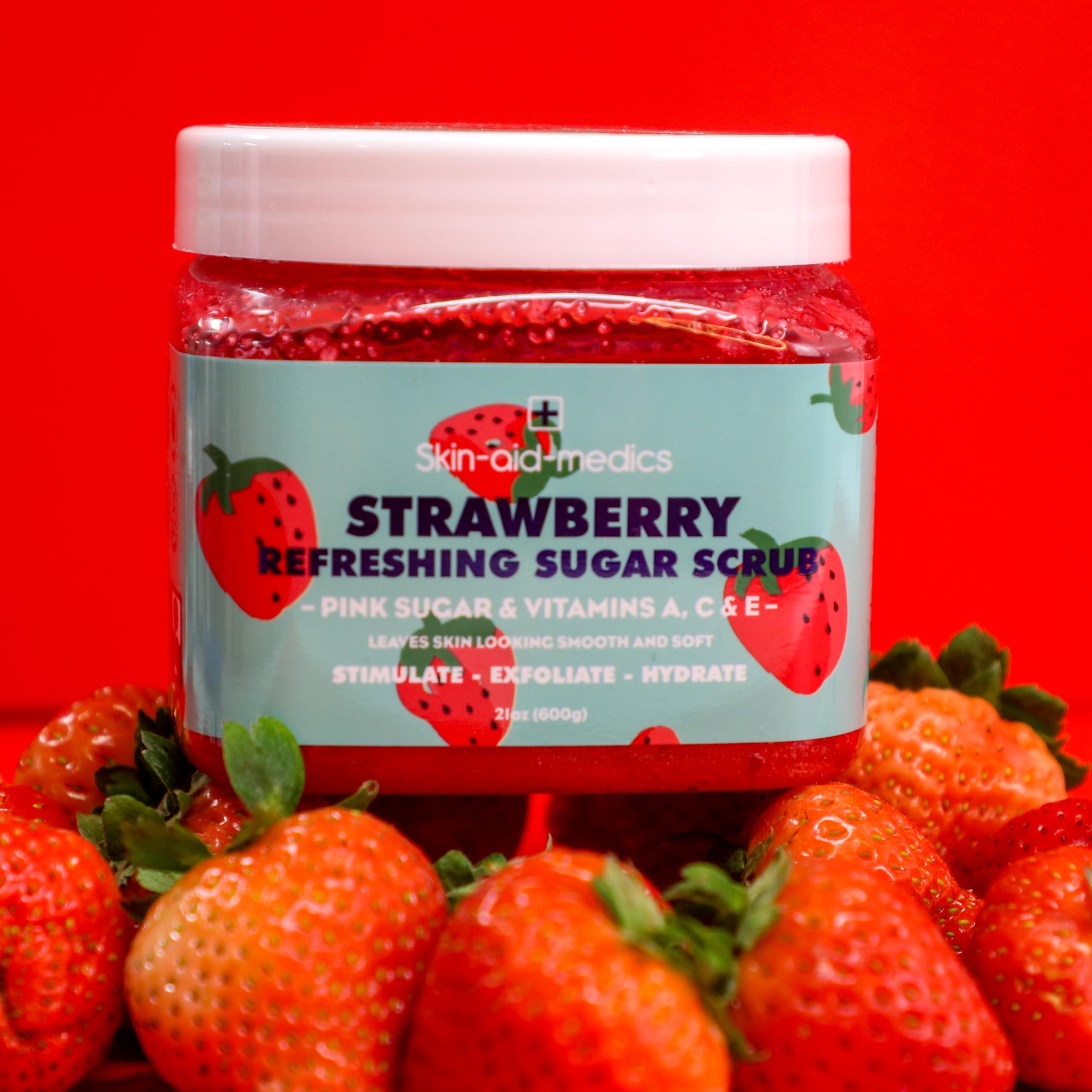 Skin-Aid-Medics Strawberry Refreshing Sugar Scrub with Vitamins A, C, E, 21 oz
