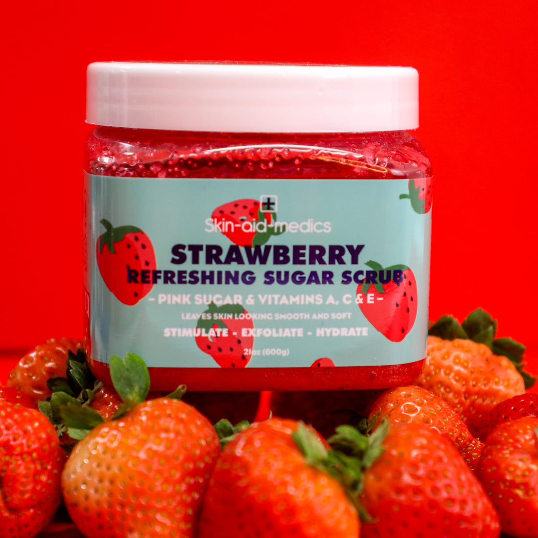 Skin-Aid-Medics Strawberry Refreshing Sugar Scrub with Vitamins A, C, E, 21 oz