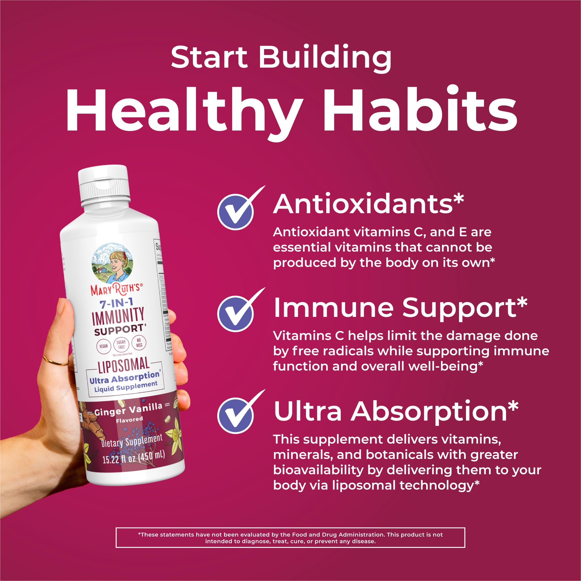 MaryRuth Organics 7 in 1 Immunity Liposomal | Elderberry Liquid with Vitamin C | Liquid Vitamins | Immune Support Supplement | Elderberry with Zinc and Vitamin C | Vegan| Gluten Free | 30 Servings