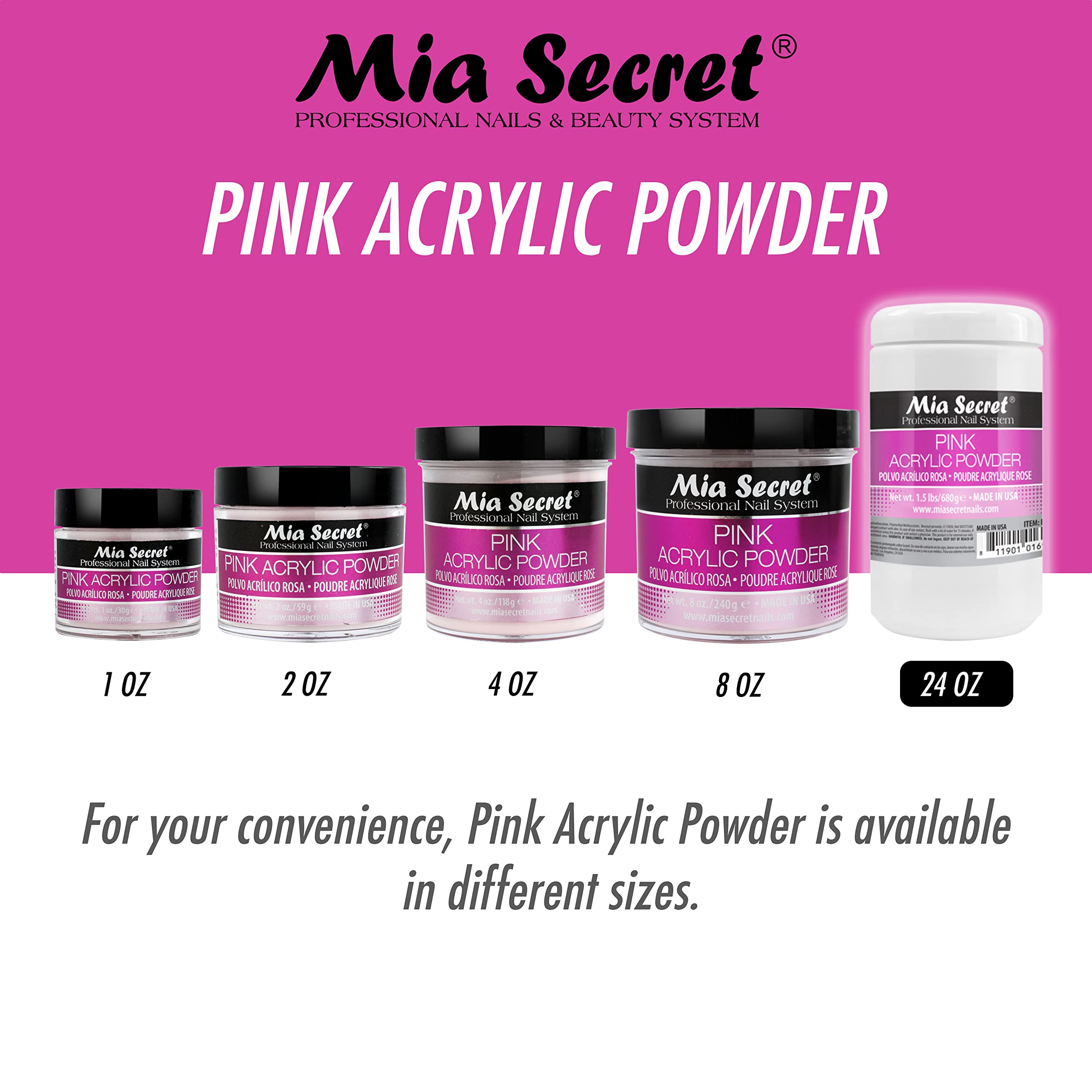 Mia Secret pink Acrylic Powder 1.5 lbs - Made in USA