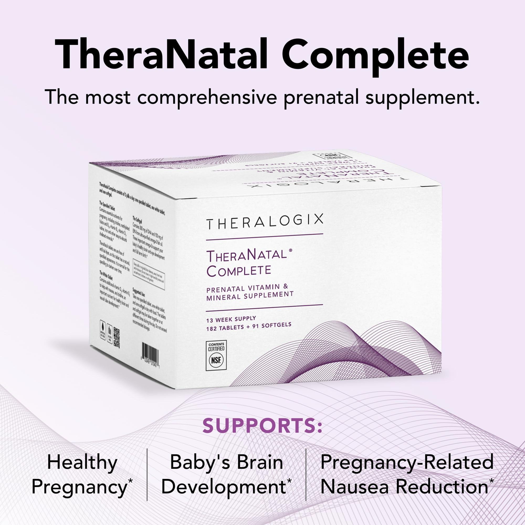 Theralogix TheraNatal Complete Prenatal Vitamin Supplement - 91-Day Supply - with DHA, Vitamin D3, Folate, Iodine, Choline, Iron, Vitamin B6 & More - NSF Certified - 182 Tablets & 91 Softgels